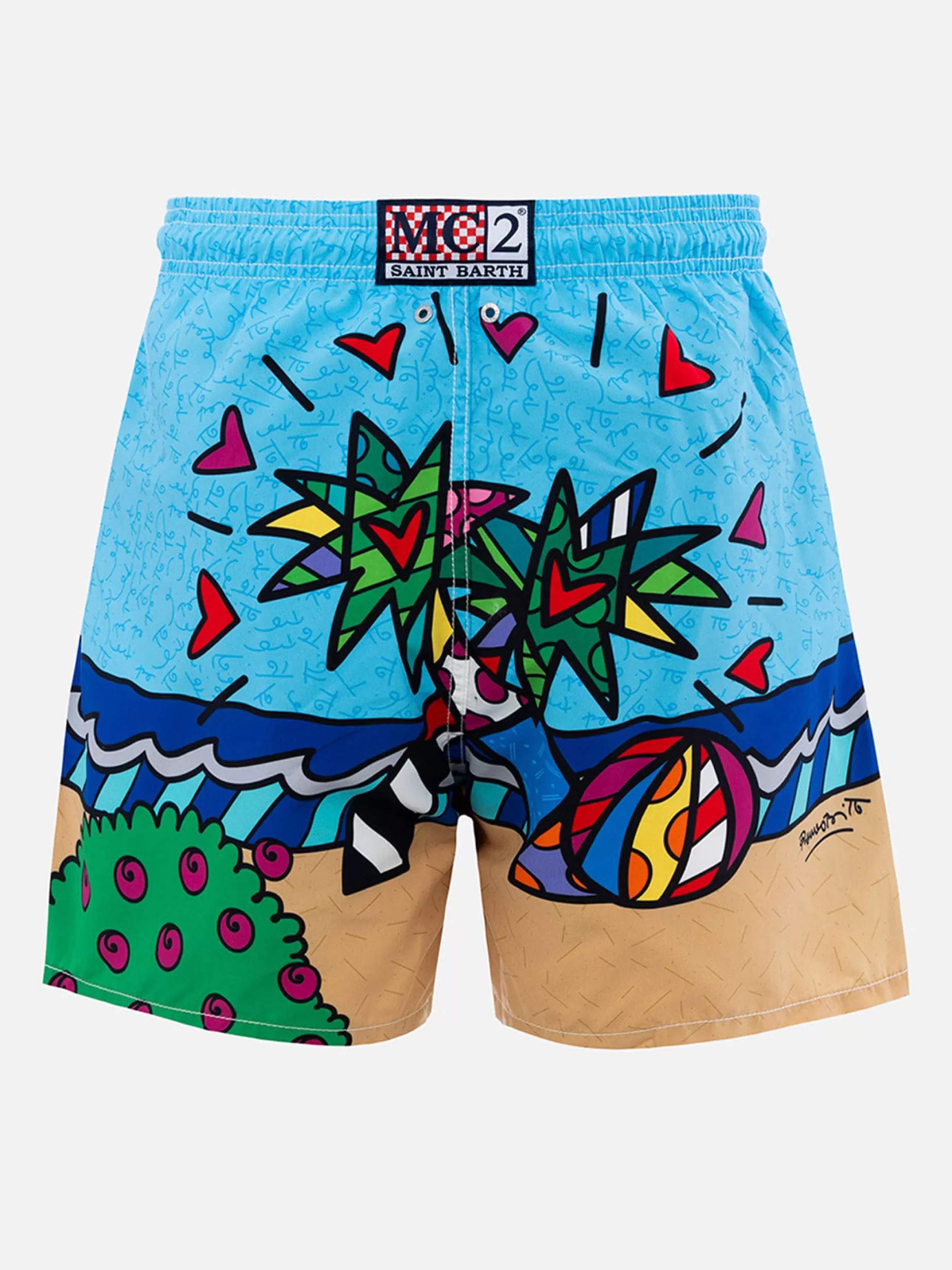 Cheap Costume da bagno da uomo lunghezza media Gustavia con stampa piazzata disegno Britto | EDIZIONE SPECIALE BRITTO Uomo Costumi Mare Stampati | Tessuto Mano Pesca