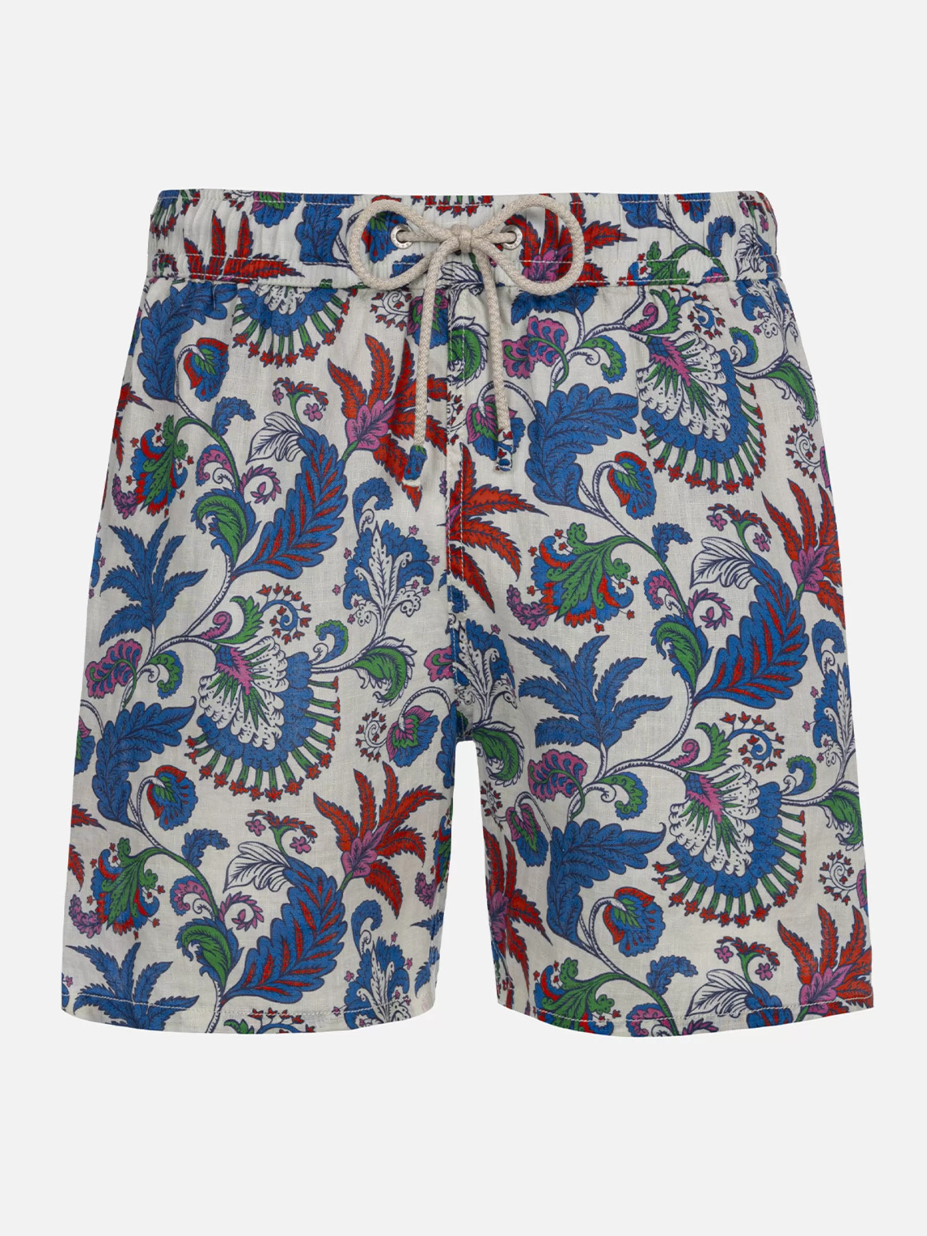 Cheap Costume da bagno da uomo lunghezza media Gustavia in lino con stampa fiori Uomo Costumi Mare Stampati | Tessuto Mano Pesca