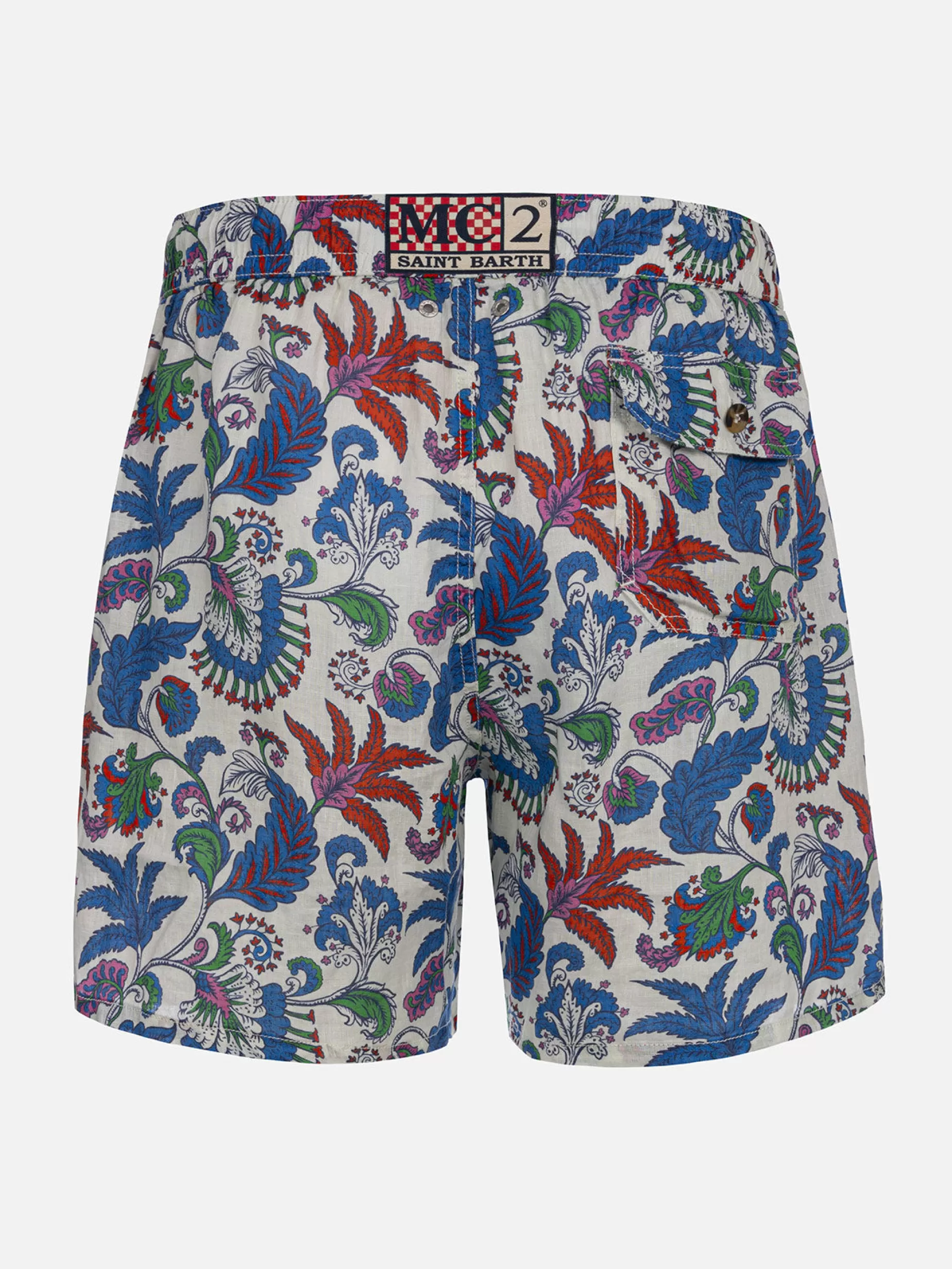 Cheap Costume da bagno da uomo lunghezza media Gustavia in lino con stampa fiori Uomo Costumi Mare Stampati | Tessuto Mano Pesca