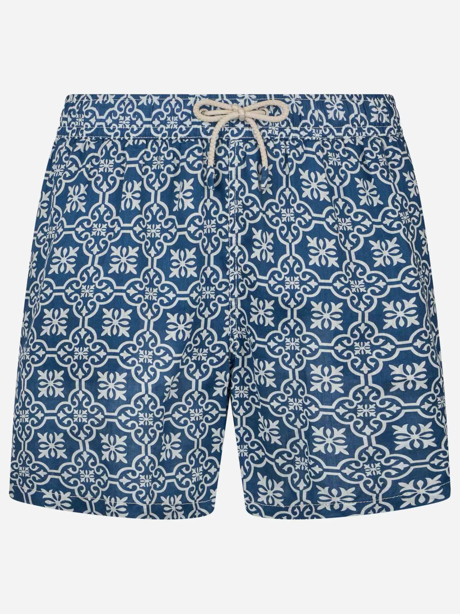 Discount Costume da bagno da uomo lunghezza media Gustavia in lino con stampa maioliche Uomo Costumi Mare Stampati | Tessuto Mano Pesca
