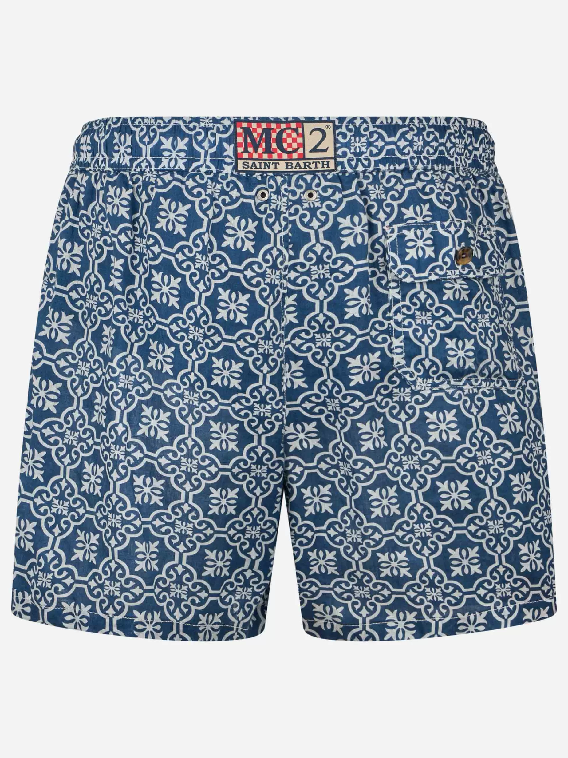 Discount Costume da bagno da uomo lunghezza media Gustavia in lino con stampa maioliche Uomo Costumi Mare Stampati | Tessuto Mano Pesca