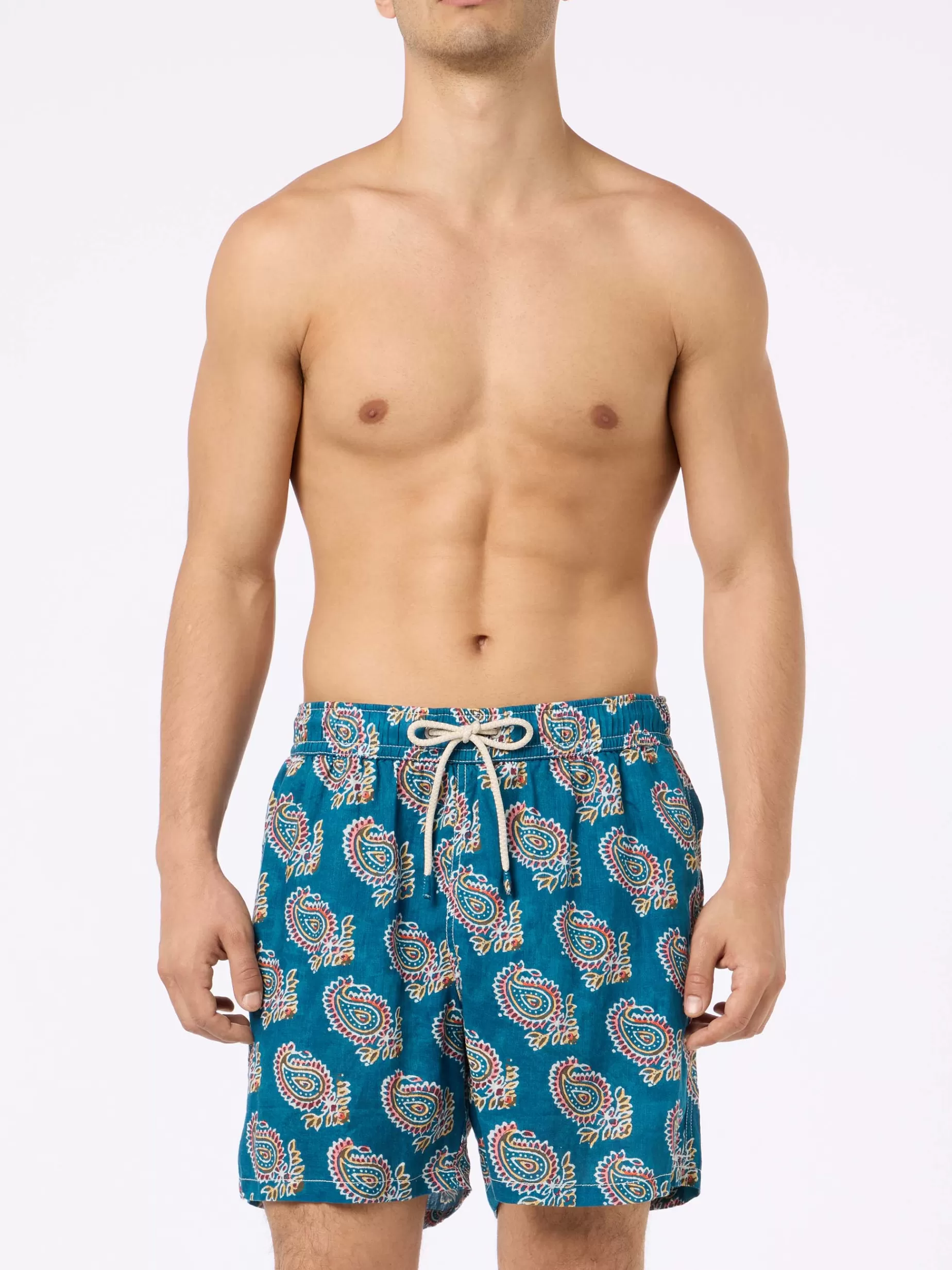 Sale Costume da bagno da uomo media lunghezza Gustavia in lino Uomo Costumi Mare Stampati | Tessuto Mano Pesca