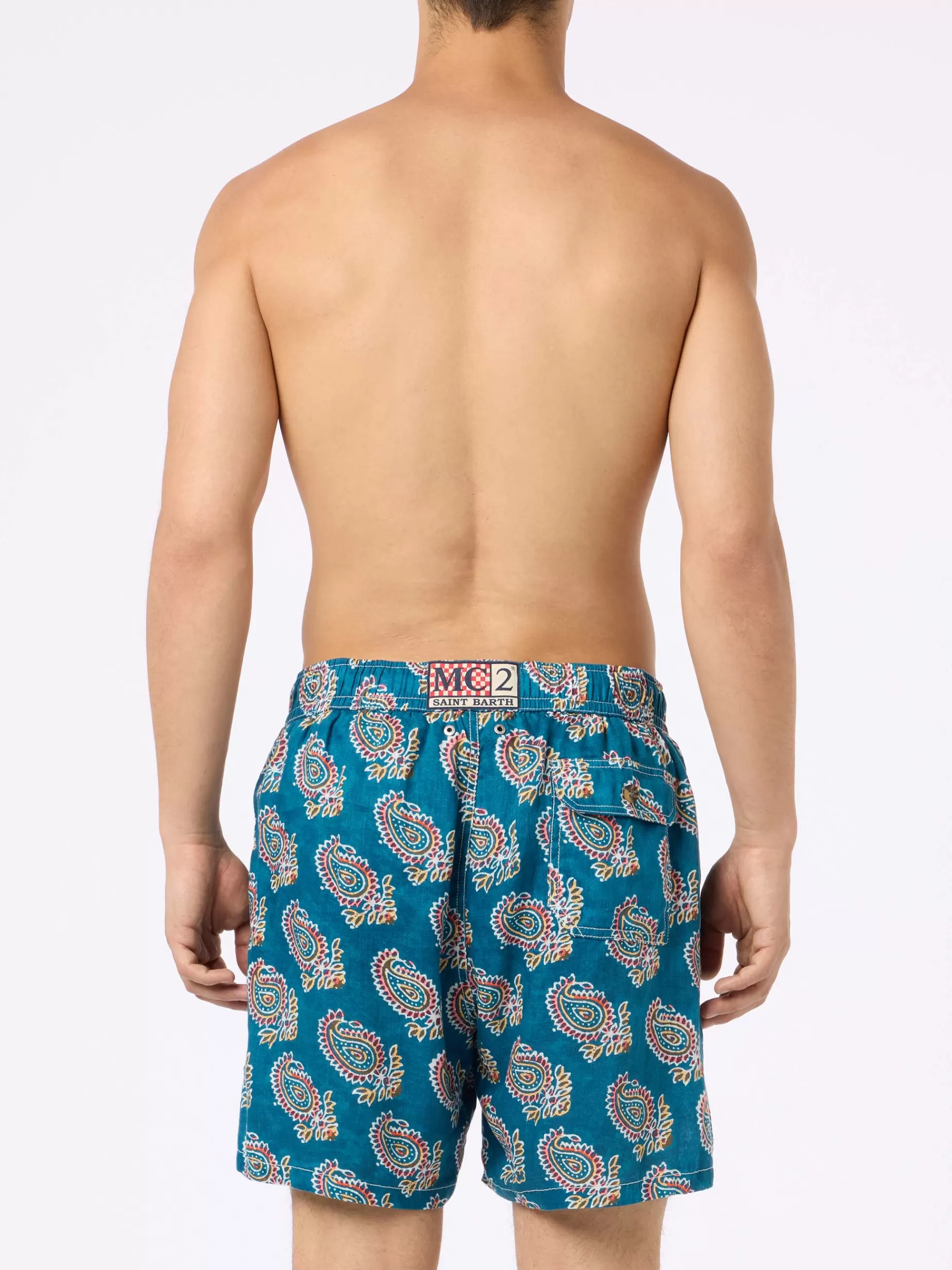 Sale Costume da bagno da uomo media lunghezza Gustavia in lino Uomo Costumi Mare Stampati | Tessuto Mano Pesca