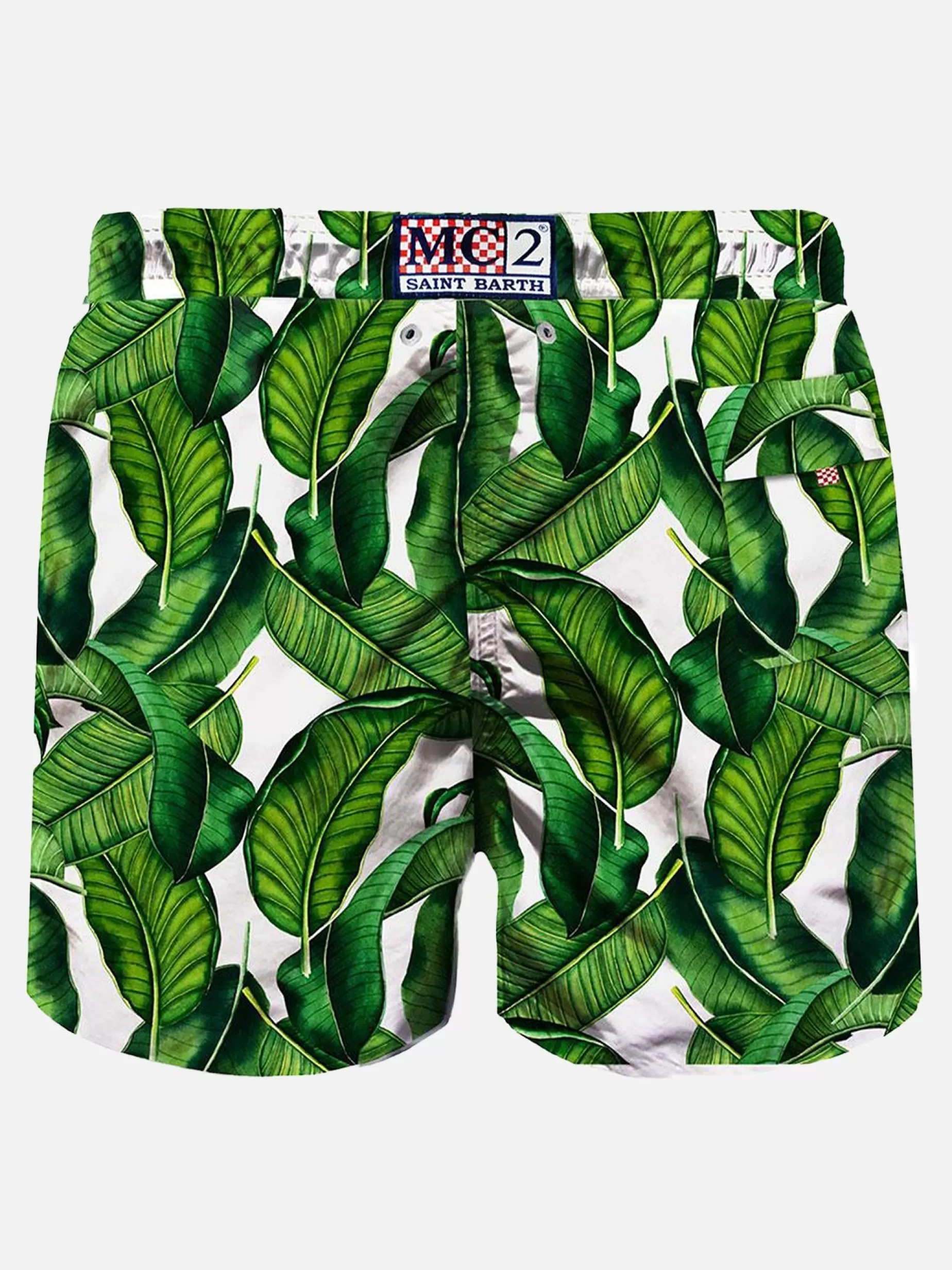 Store Costume da bagno di media lunghezza con stampa foglie di banano Uomo Costumi Mare Stampati | Tessuto Mano Pesca
