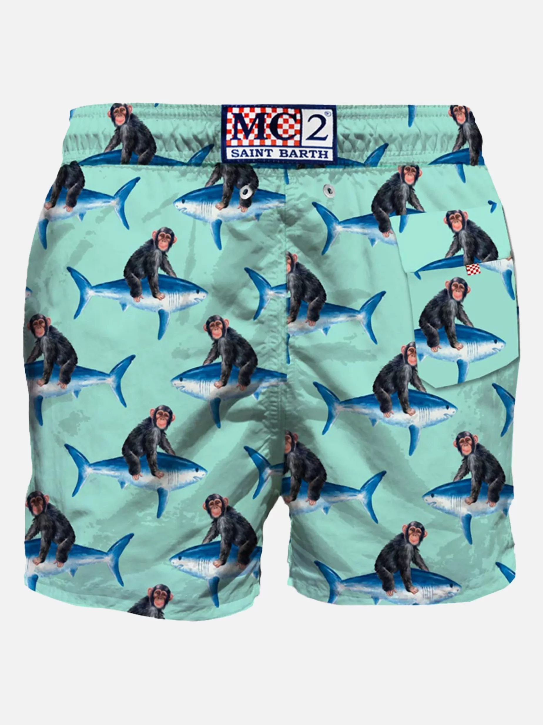 Shop Costume da bagno di media lunghezza stampa di scimmie e squali Uomo Costumi Mare Stampati | Tessuto Mano Pesca