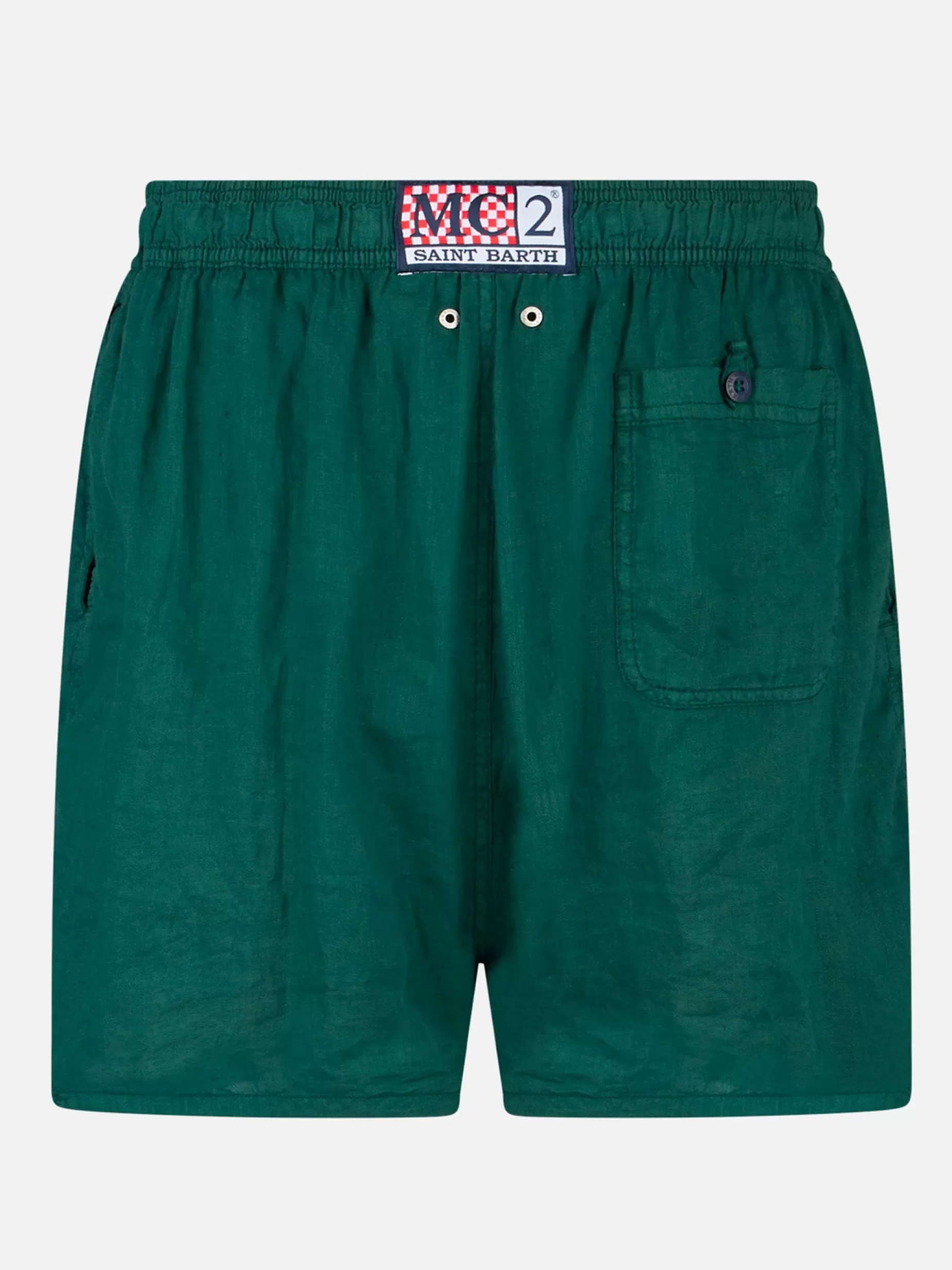Store Costume da bagno in lino tinta unita verde di media lunghezza Uomo Costumi Mare Tinta Unita | Tessuto Mano Pesca