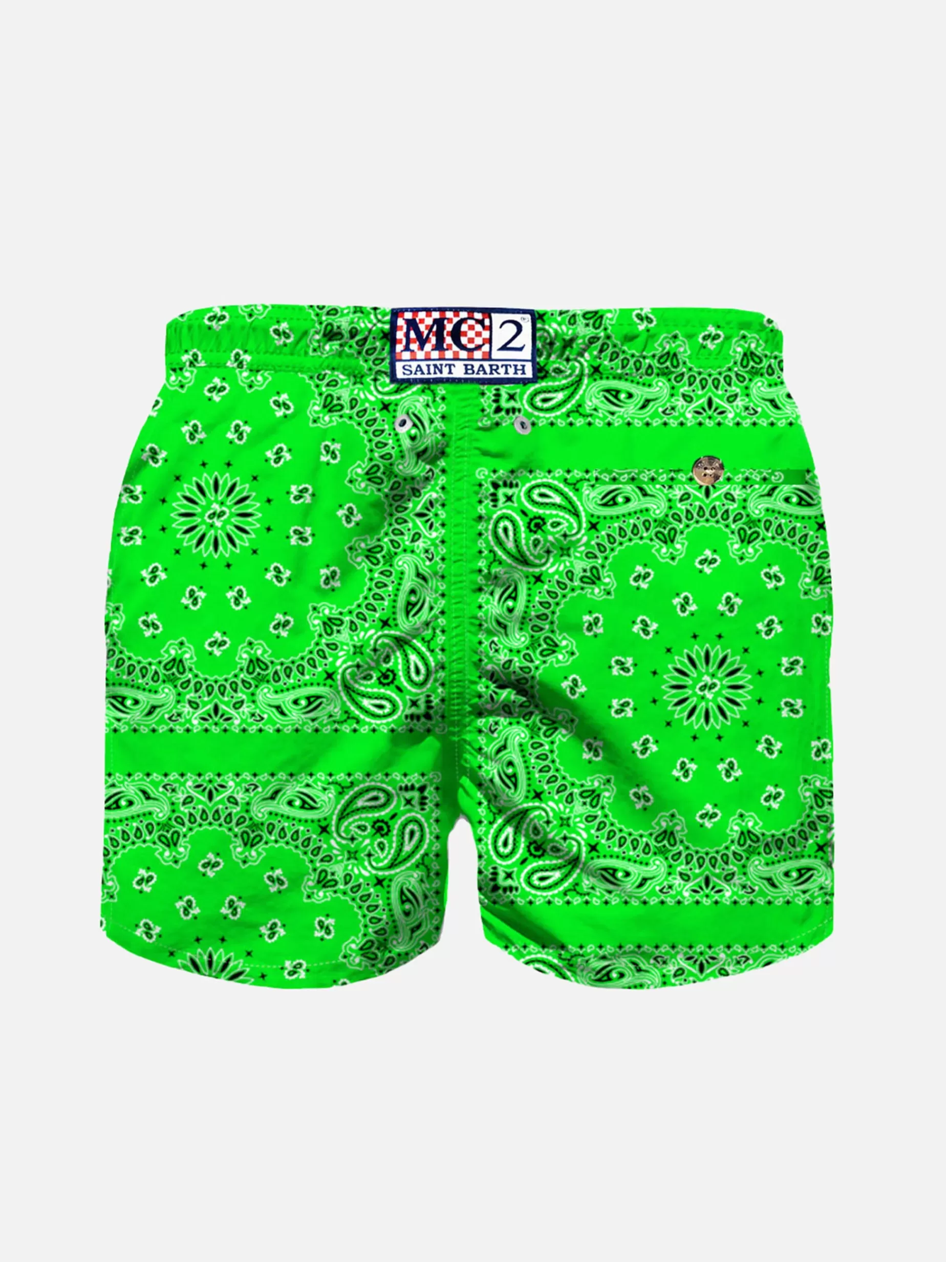 Store Costume da bambino verde fluo con stampa bandana Bambino Costumi Mare Stampati | Beachwear