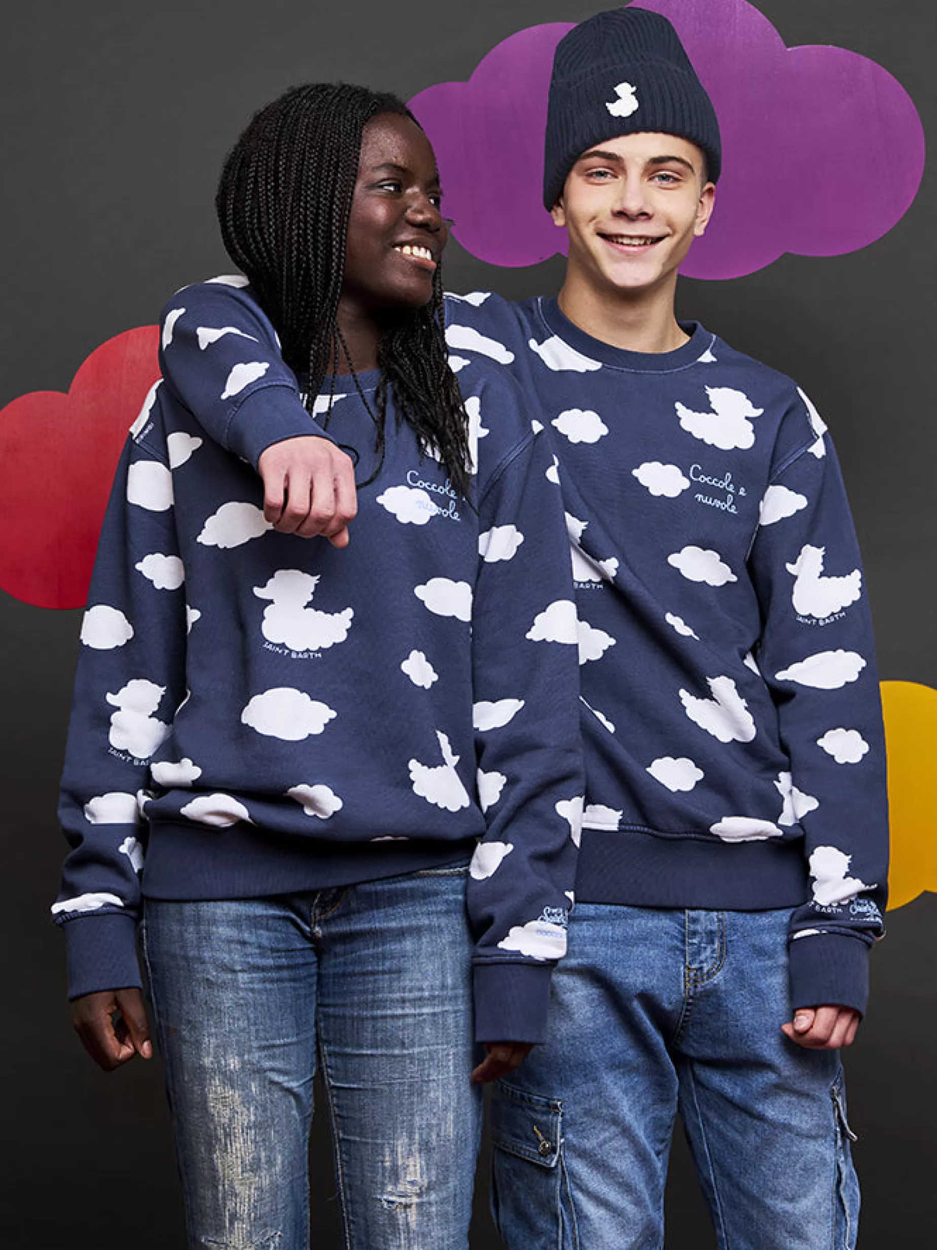 Best Felpa da bambino girocollo blu con ricamo Coccole e nuvole | EDIZIONE SPECIALE COCCOLEBIMBI Bambino Felpe | Felpe