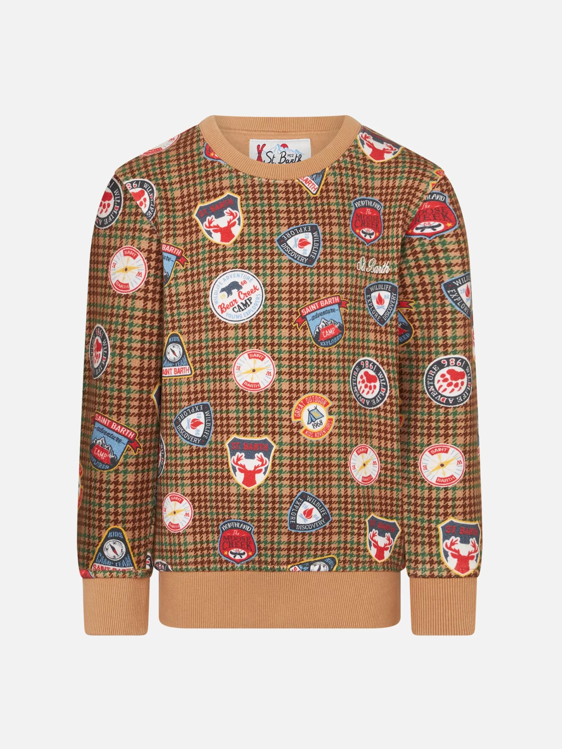 Clearance Felpa da bambino girocollo con patch e stampa pied de poule Bambino Felpe