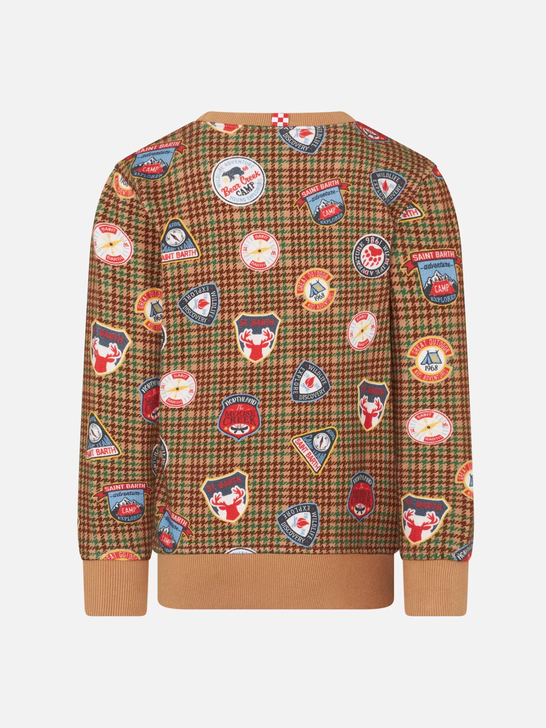 Clearance Felpa da bambino girocollo con patch e stampa pied de poule Bambino Felpe