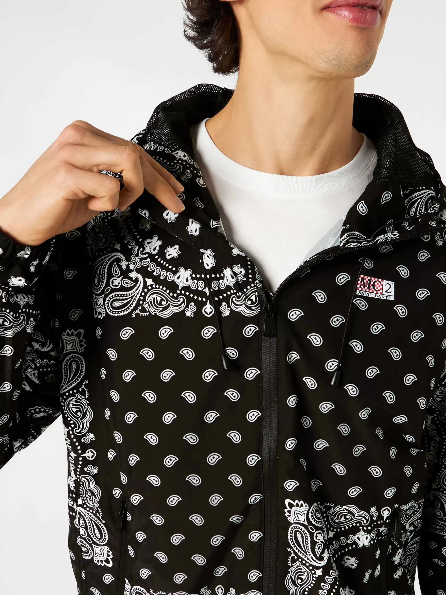 Hot Giacca a vento leggera da uomo con cappuccio e stampa bandana Uomo Giacche Antivento