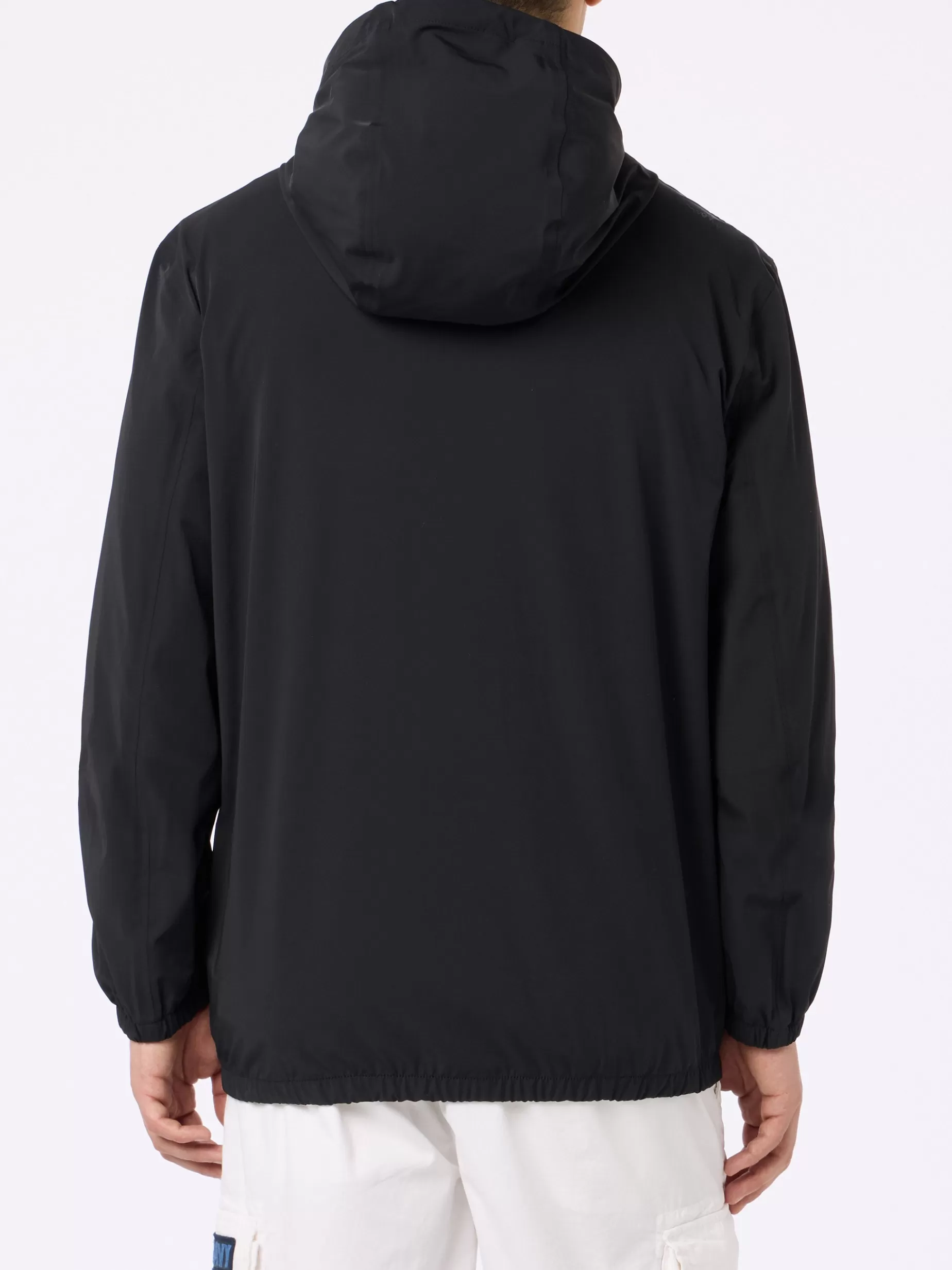 Hot Giacca a vento leggera in tessuto nero con cappuccio da uomo Sloop Uomo Giacche Antivento