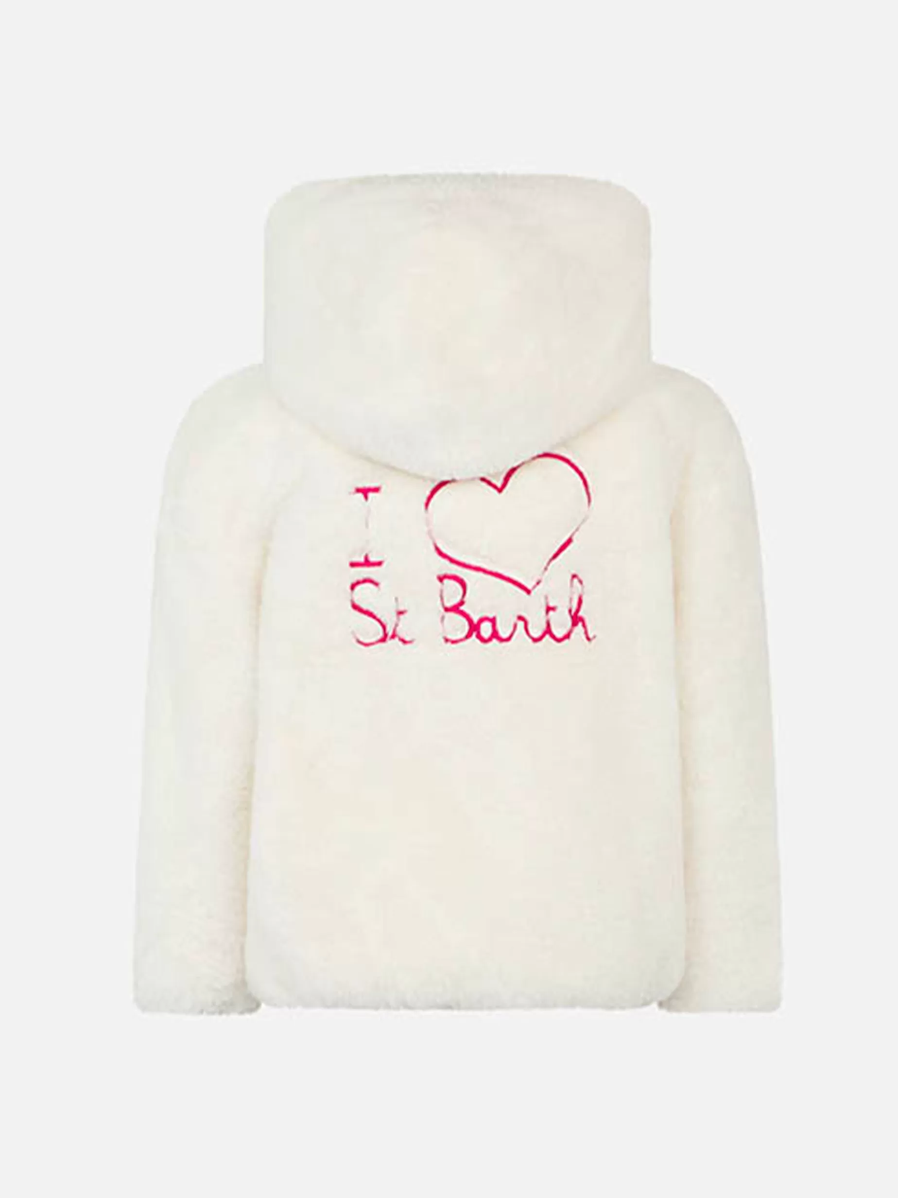 Cheap Giacca bianca da bambina con tessuto furry e con ricamo I Love St. Barth Capispalla