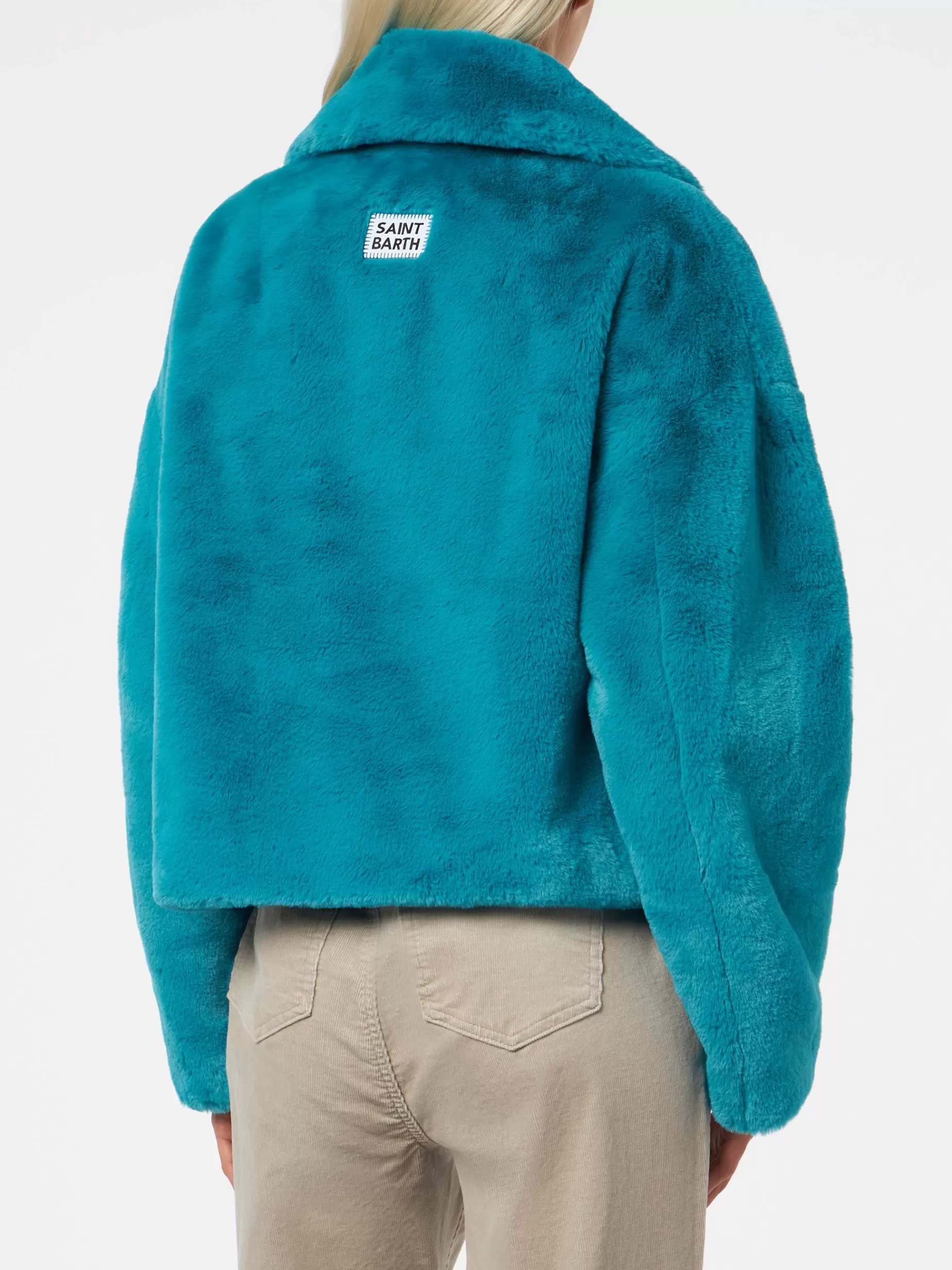 Best Sale Giacca corta da donna pelosa color verde acqua Donna Capispalla