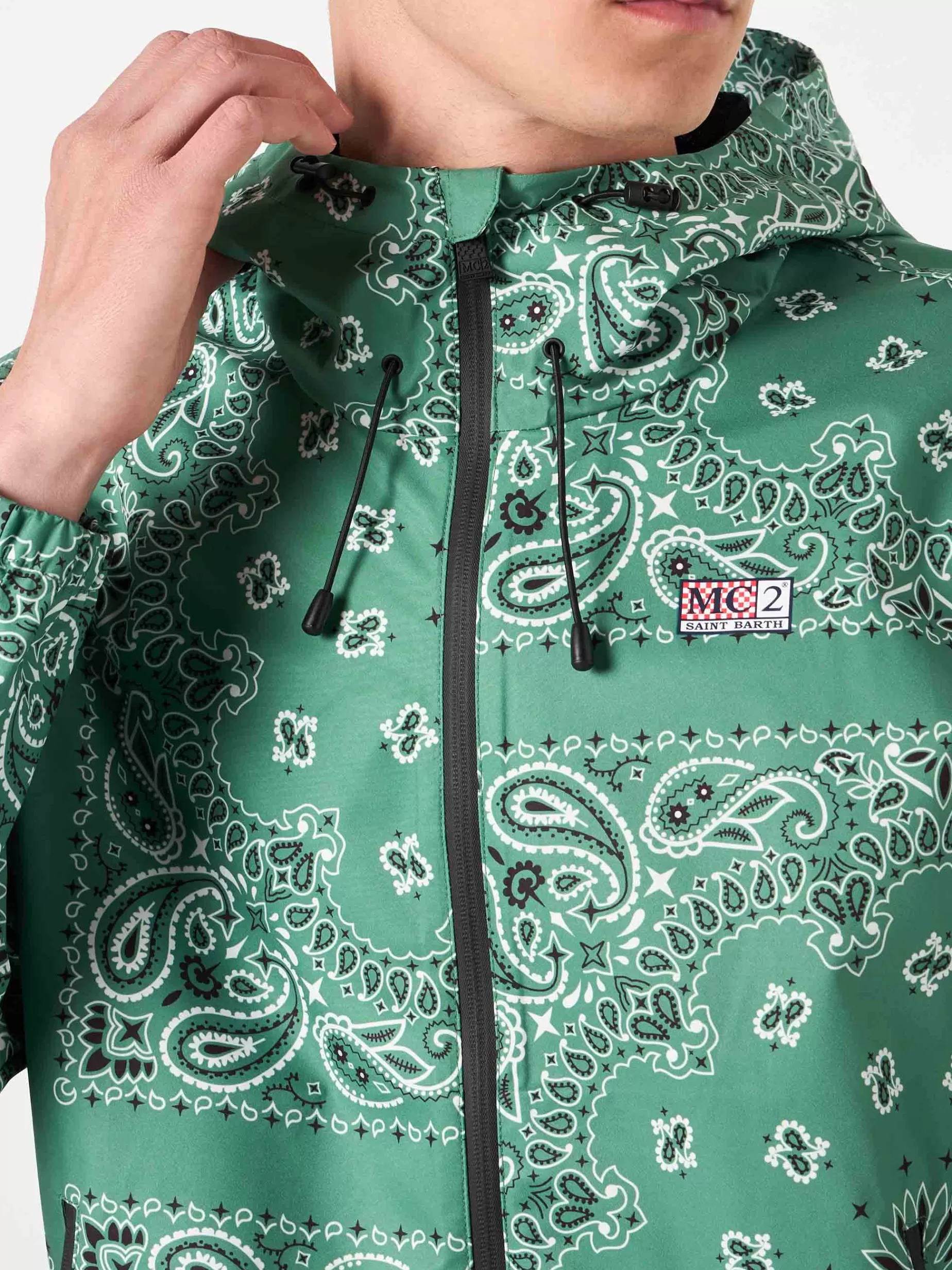 Cheap Giacca da uomo con cappuccio con stampa bandana verde militare Uomo Giacche Antivento