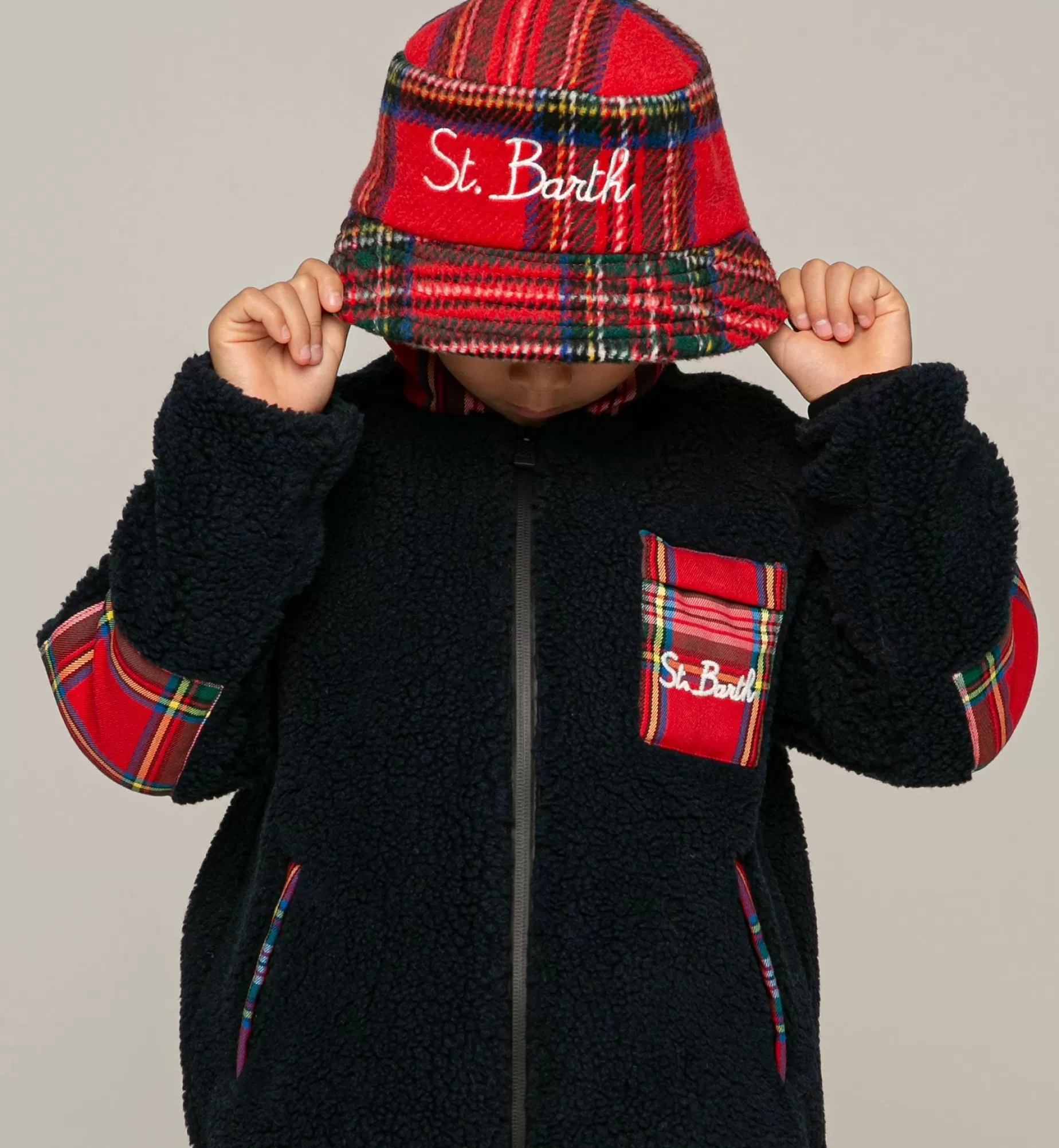 Hot Giubbino in sherpa da bambino con taschino e ricamo St. Barth Bambino Capispalla
