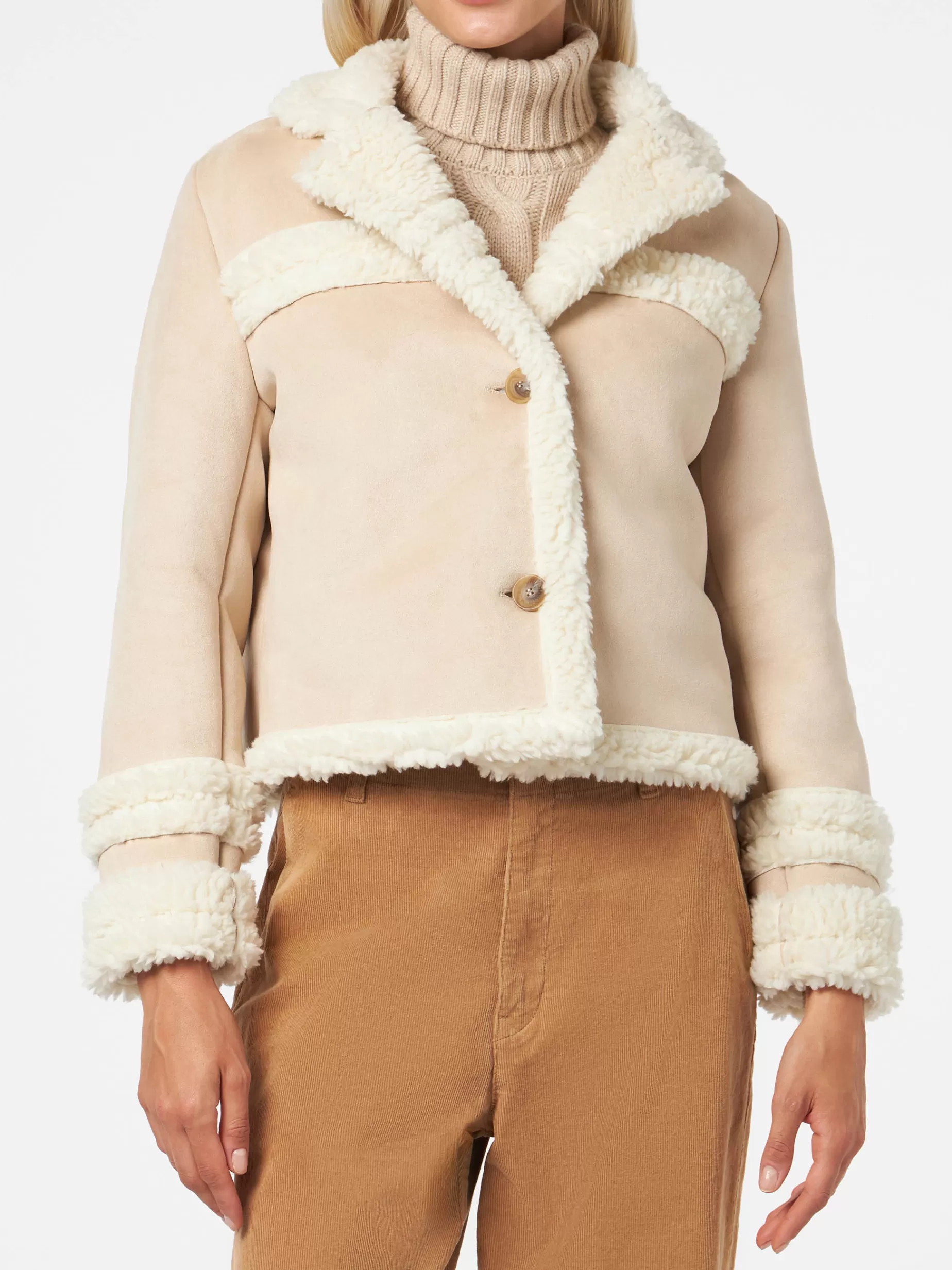 Sale Giubbotto corto da donna modello shearling Donna Capispalla