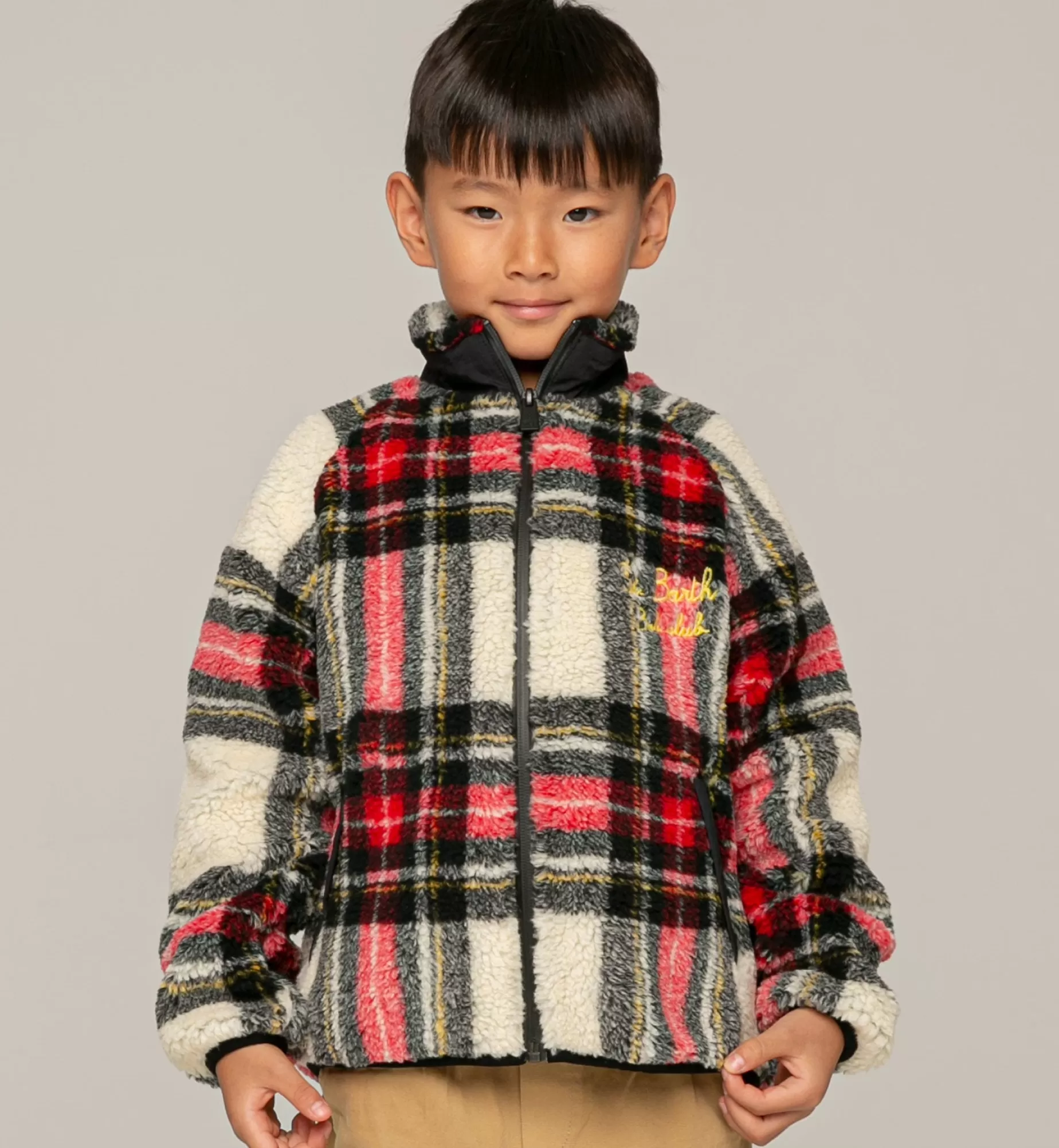 Flash Sale Giubbotto in sherpa tartan da bambino con ricamo St. Barth Bob Club Bambino Capispalla