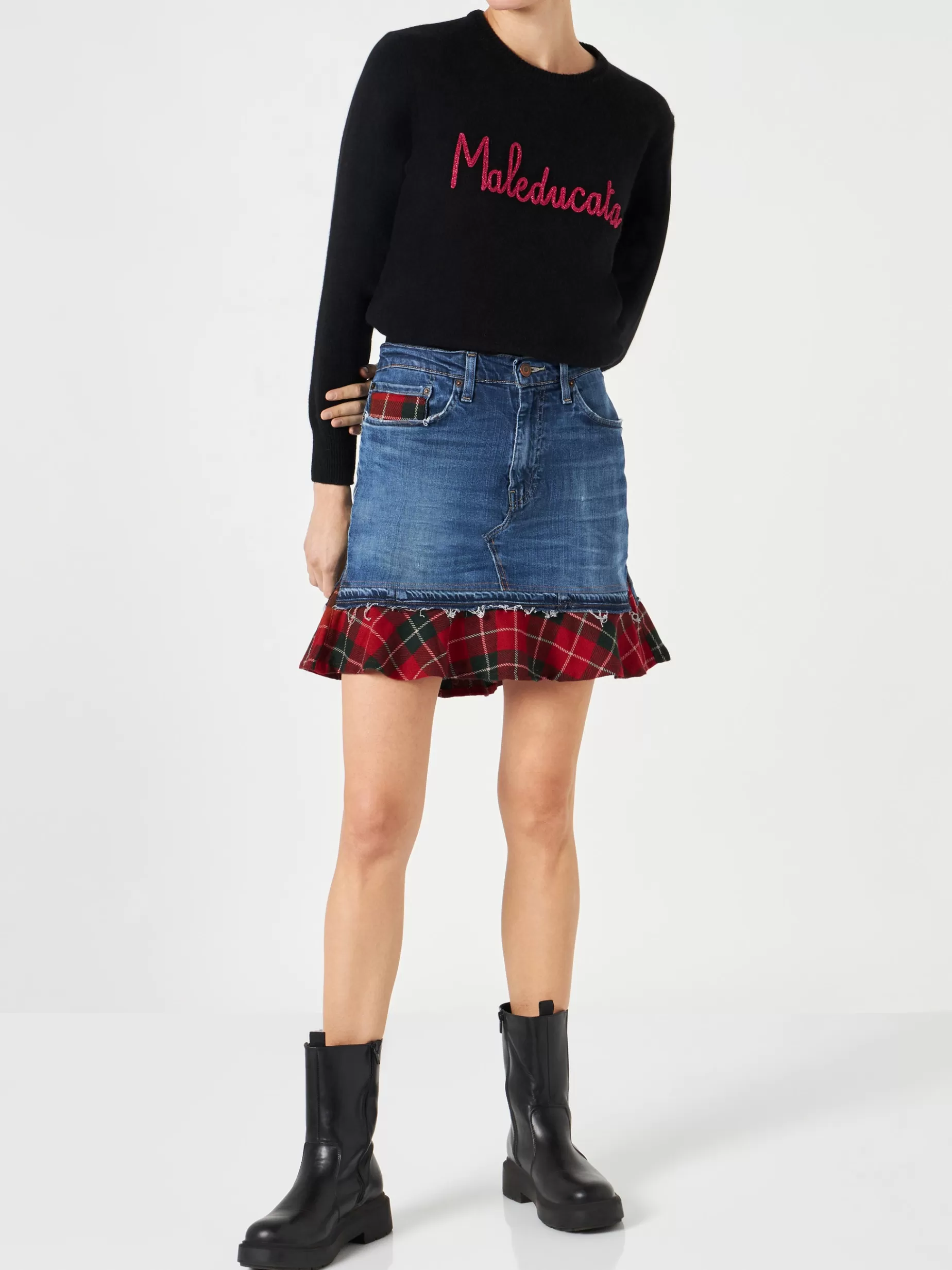 Clearance Gonna jeans vintage da donna con dettagli scozzesi Donna Gonne