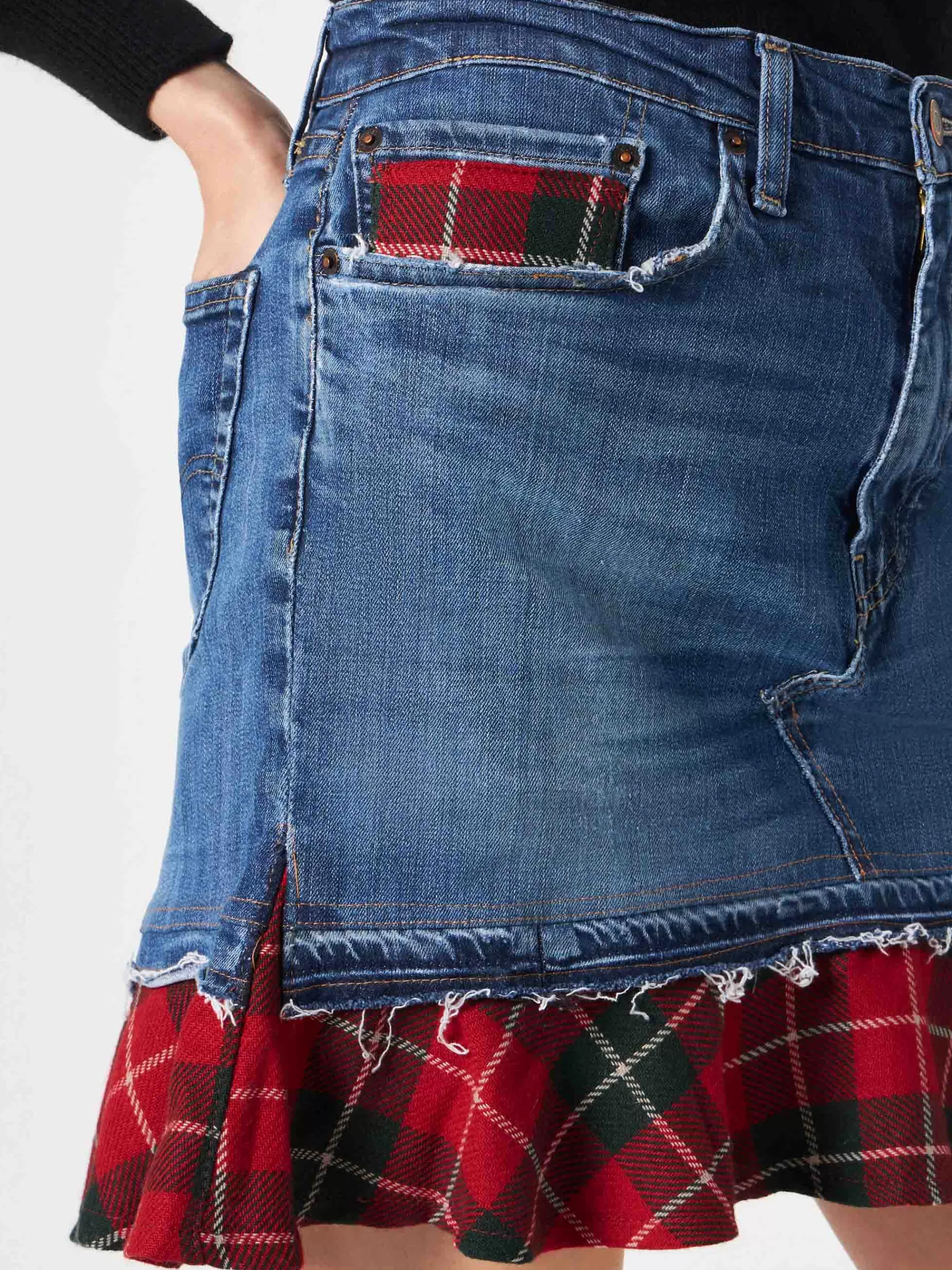 Clearance Gonna jeans vintage da donna con dettagli scozzesi Donna Gonne