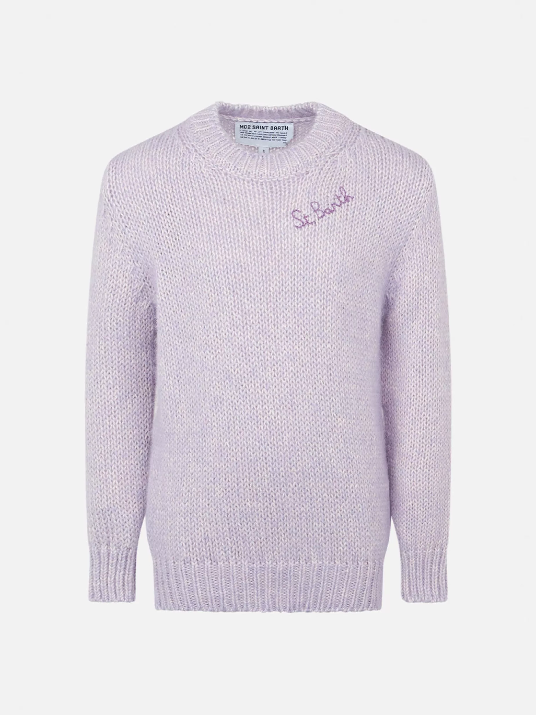 Outlet Maglia da bambina girocollo morbida lilla con ricamo St. Barth Maglieria | Maglieria