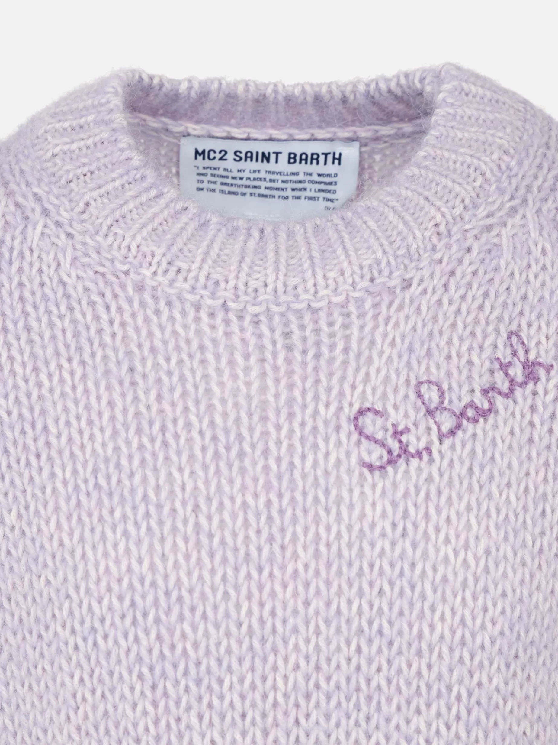 Outlet Maglia da bambina girocollo morbida lilla con ricamo St. Barth Maglieria | Maglieria