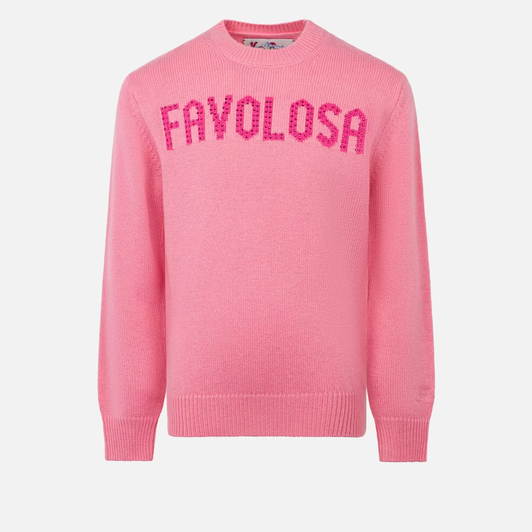 Clearance Maglia da bambina girocollo rosa con stampa strass Favolosa Maglieria