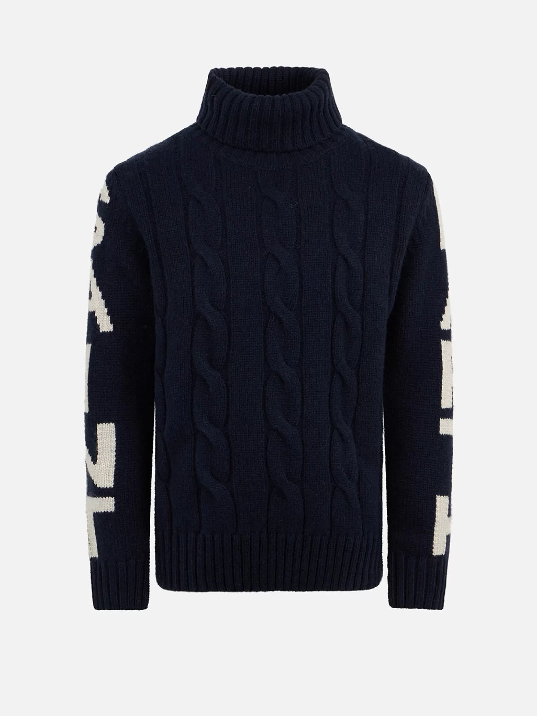 Fashion Maglia da bambino blu intrecciata a collo alto pesante Bambino Maglieria