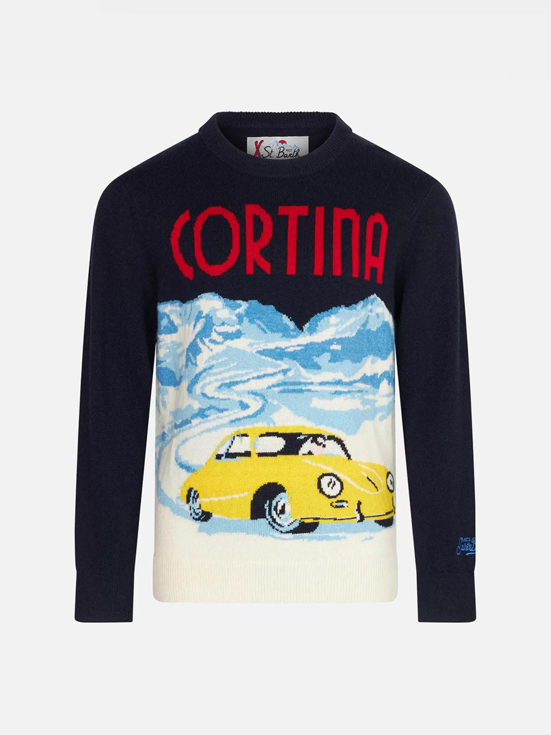 Sale Maglia da bambino blu navy con stampa jacquard Cortina Bambino Maglieria