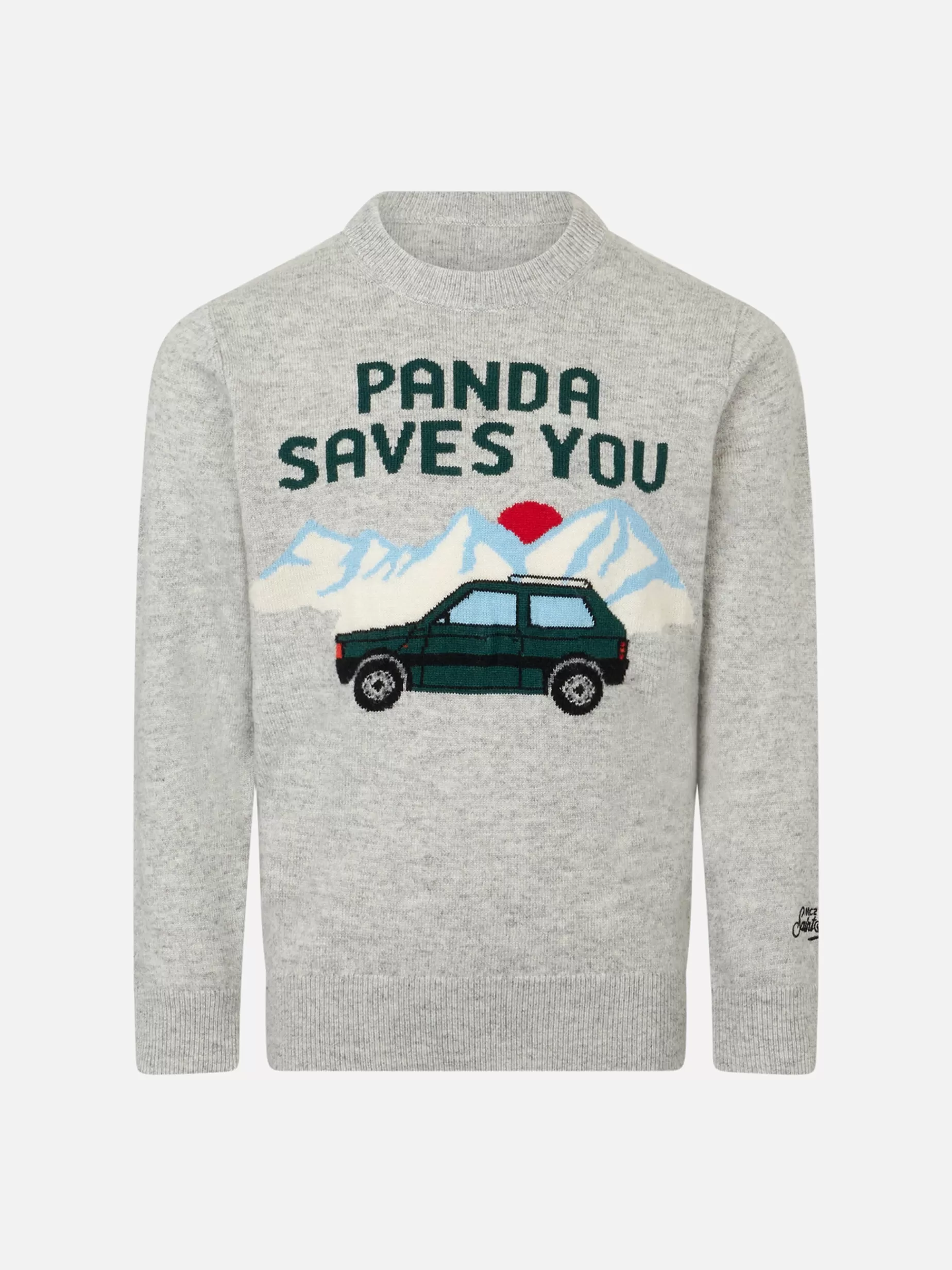 Best Sale Maglia da bambino girocollo con stampa jacquard Panda saves you Bambino Maglieria
