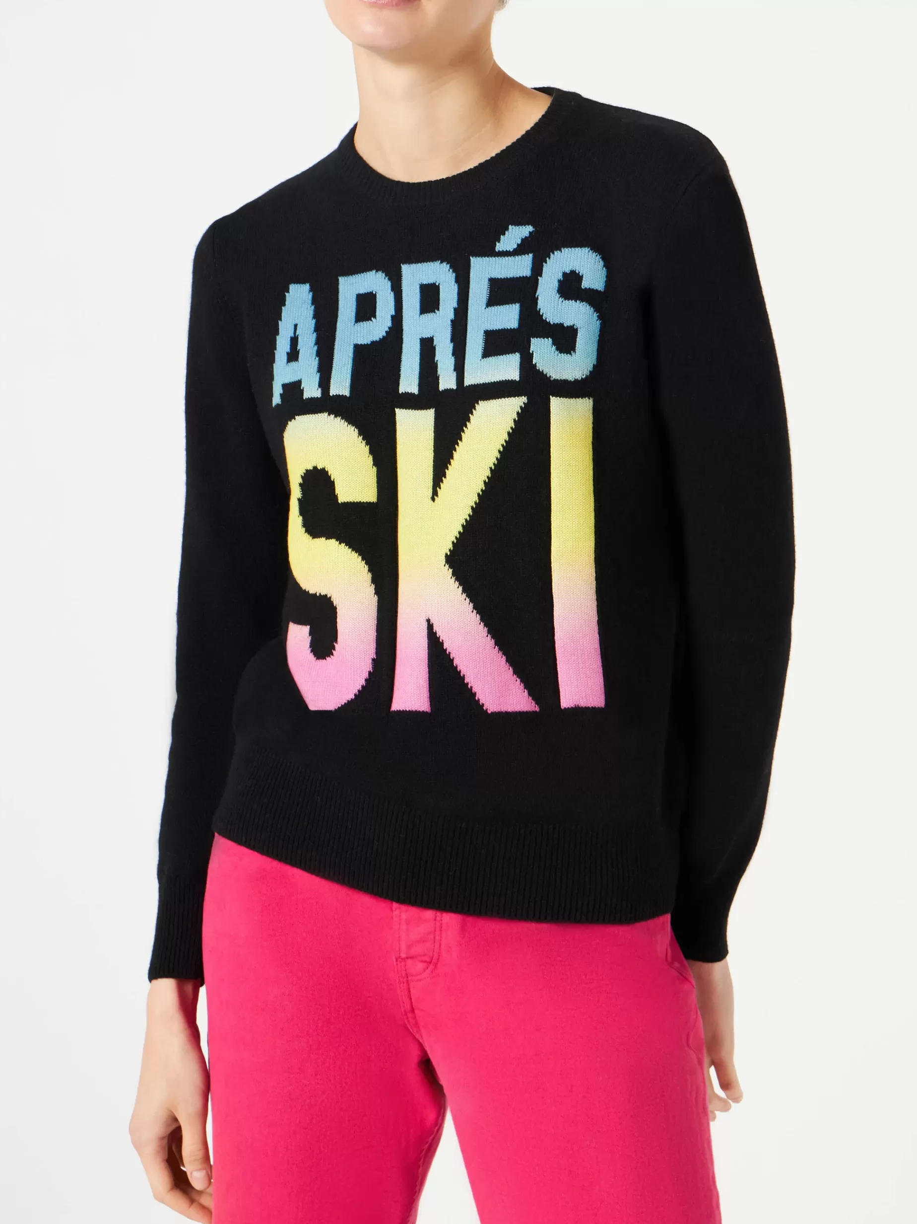 Discount Maglia da donna Aprés Ski nero con scritta degrade Donna Maglieria