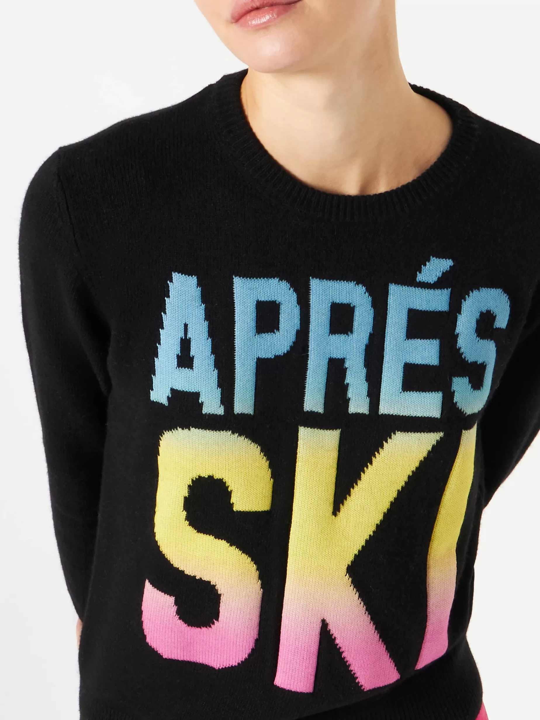 Discount Maglia da donna Aprés Ski nero con scritta degrade Donna Maglieria