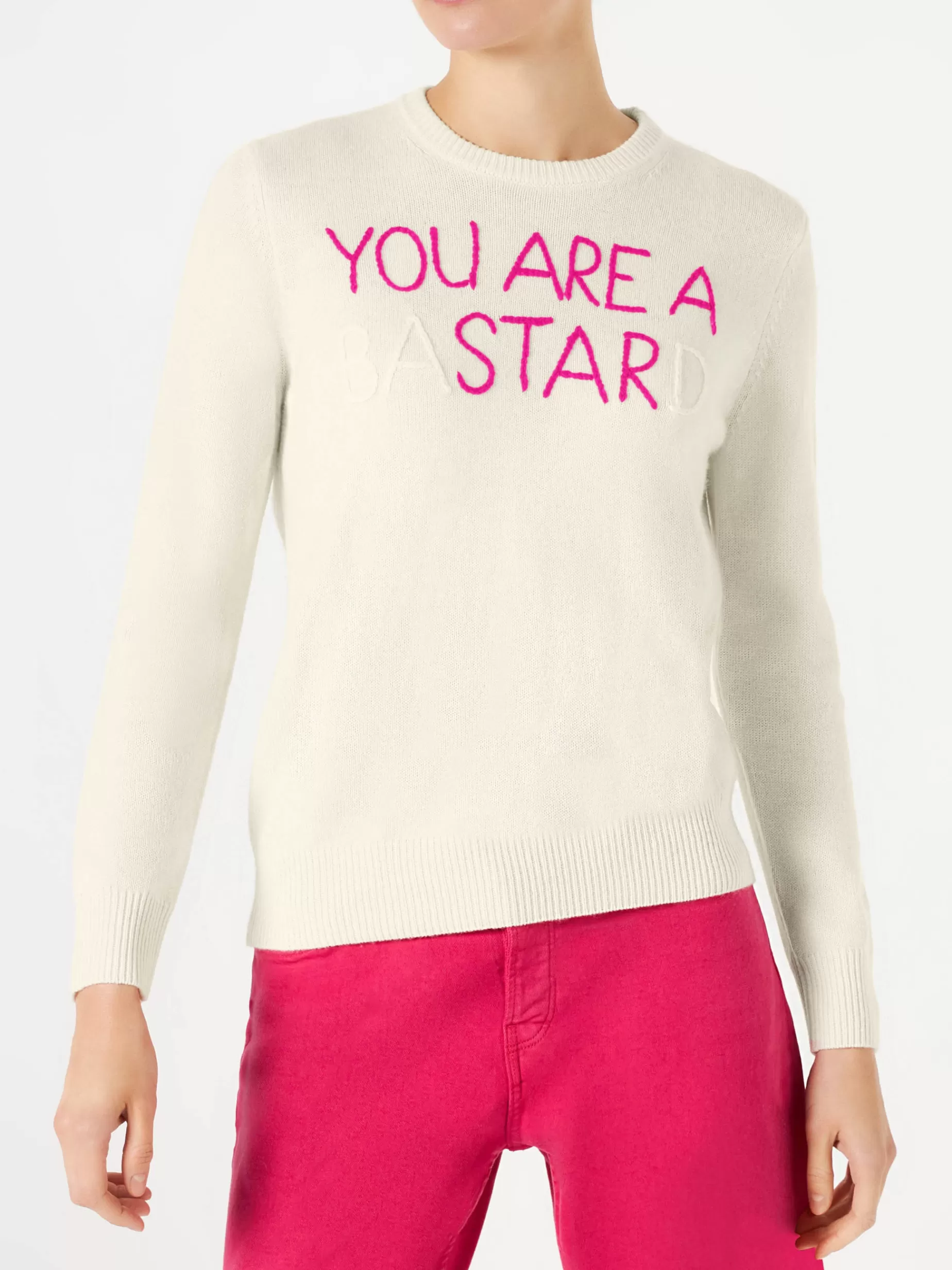 Cheap Maglia da donna bianco ricamo You are a (Ba)star(d) Donna Maglieria