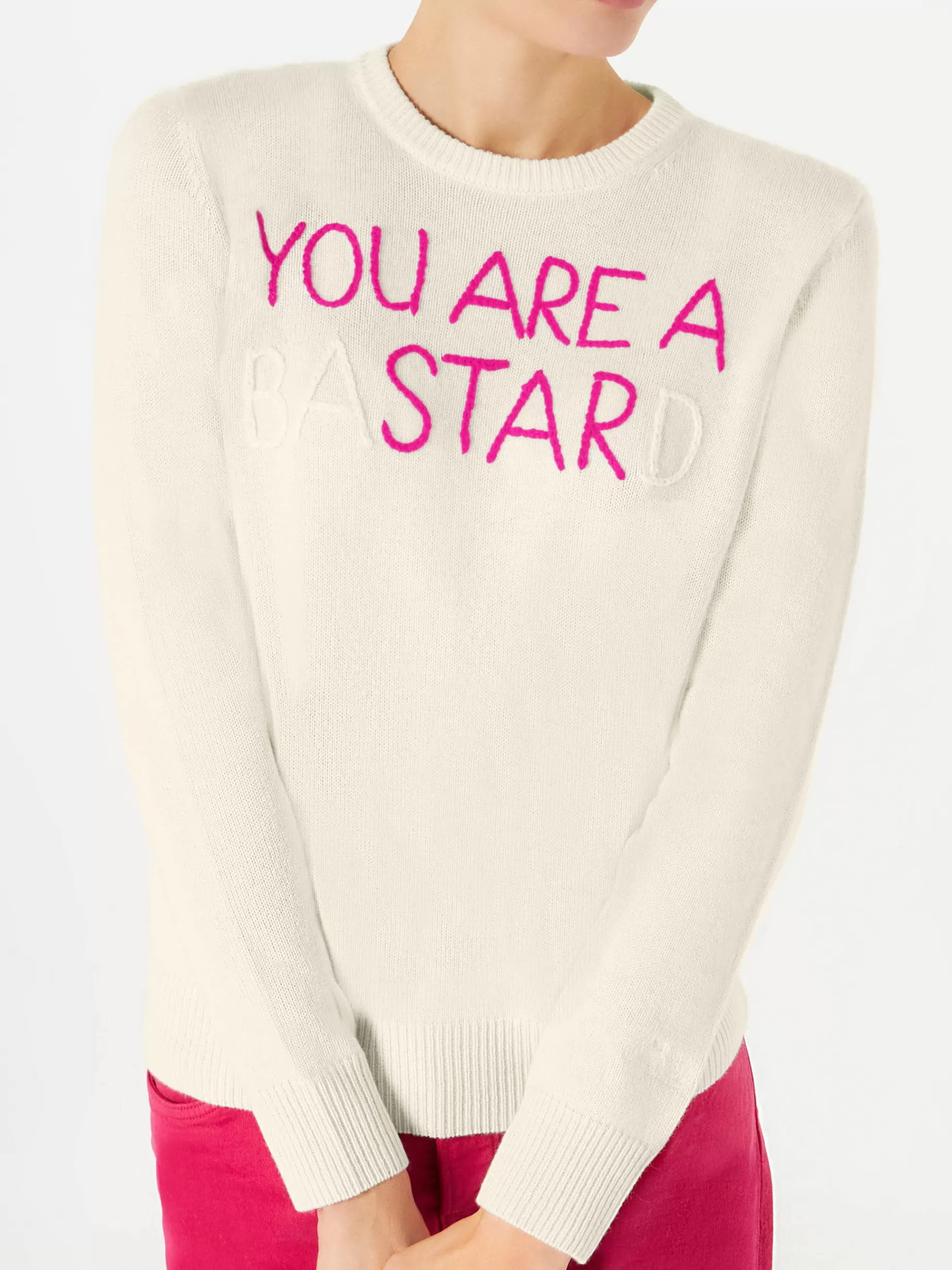 Cheap Maglia da donna bianco ricamo You are a (Ba)star(d) Donna Maglieria