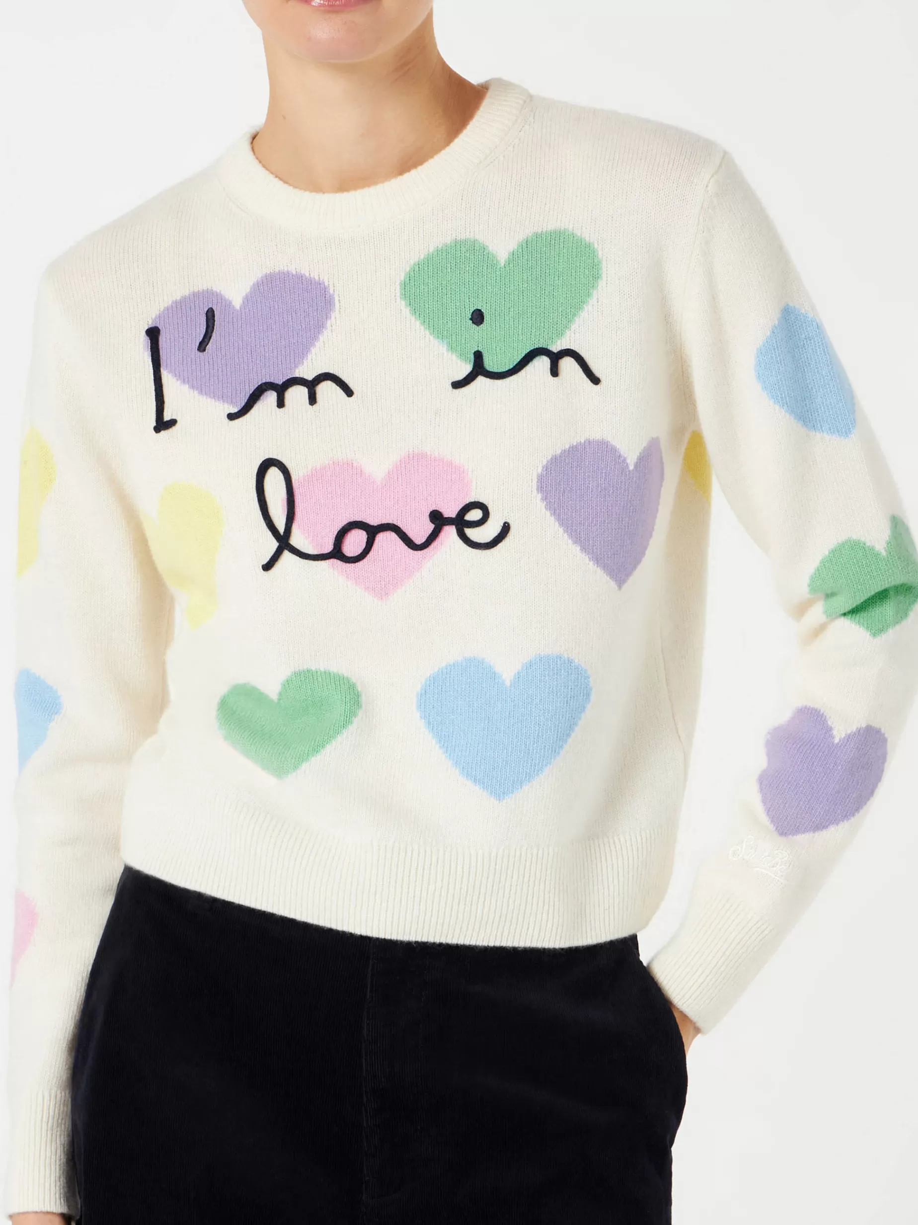 Sale Maglia da donna con stampa cuori e ricamo I'm in Love Donna Maglieria | Maglieria