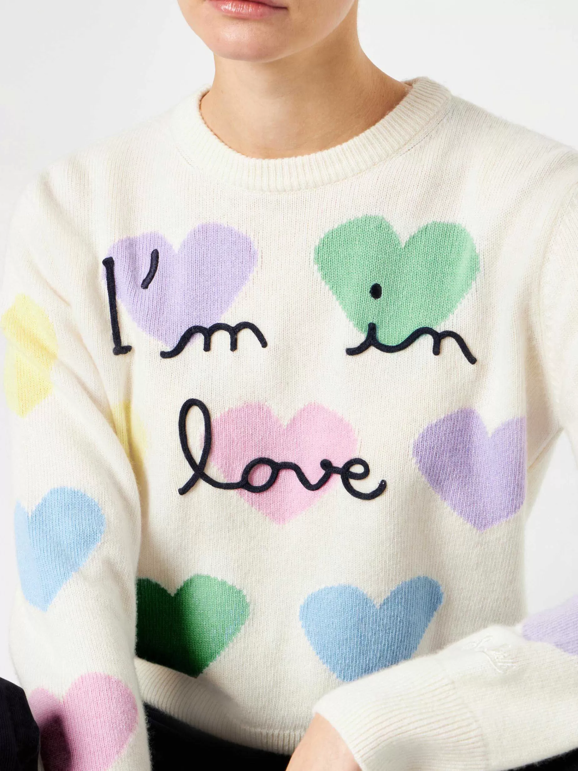Sale Maglia da donna con stampa cuori e ricamo I'm in Love Donna Maglieria | Maglieria