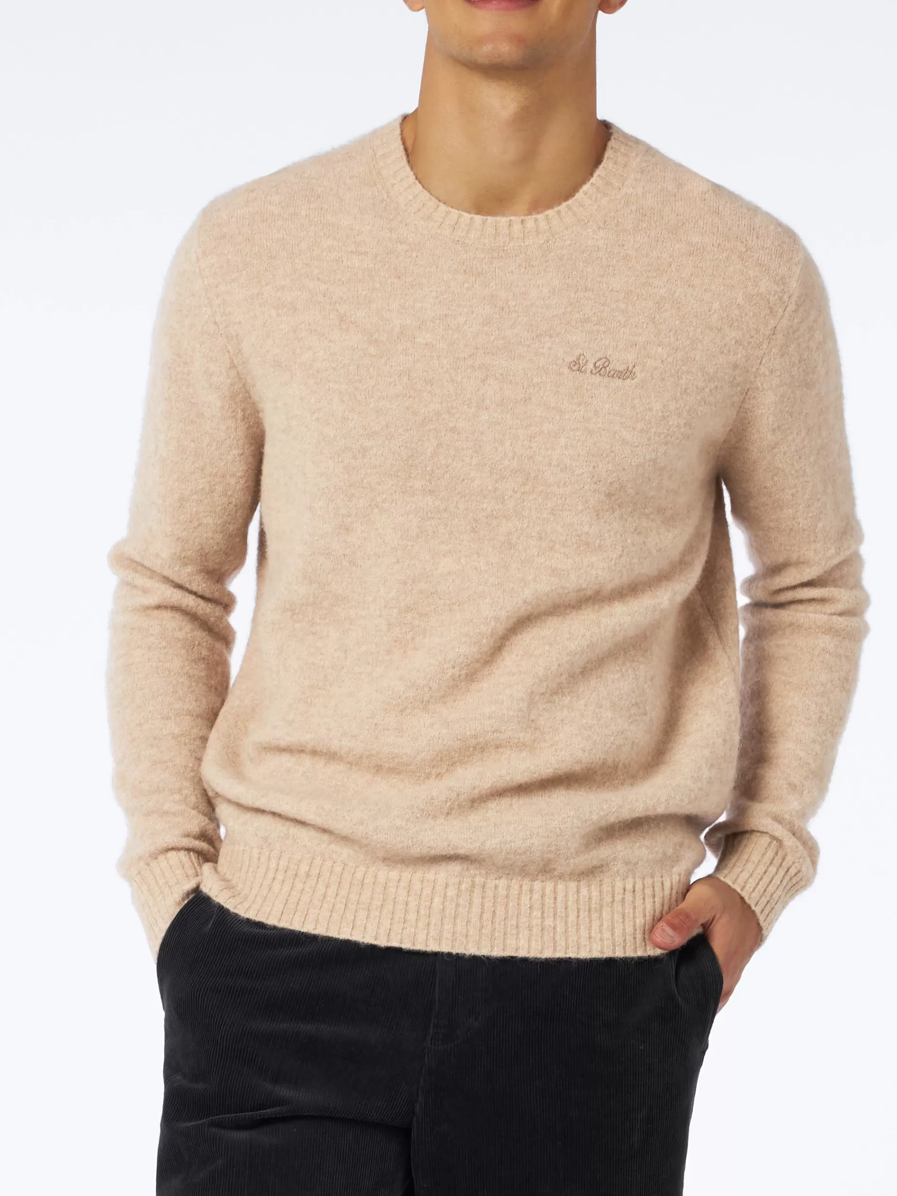 Best Maglia da uomo beige in lana stretch con ricamo St. Barth Uomo Maglieria