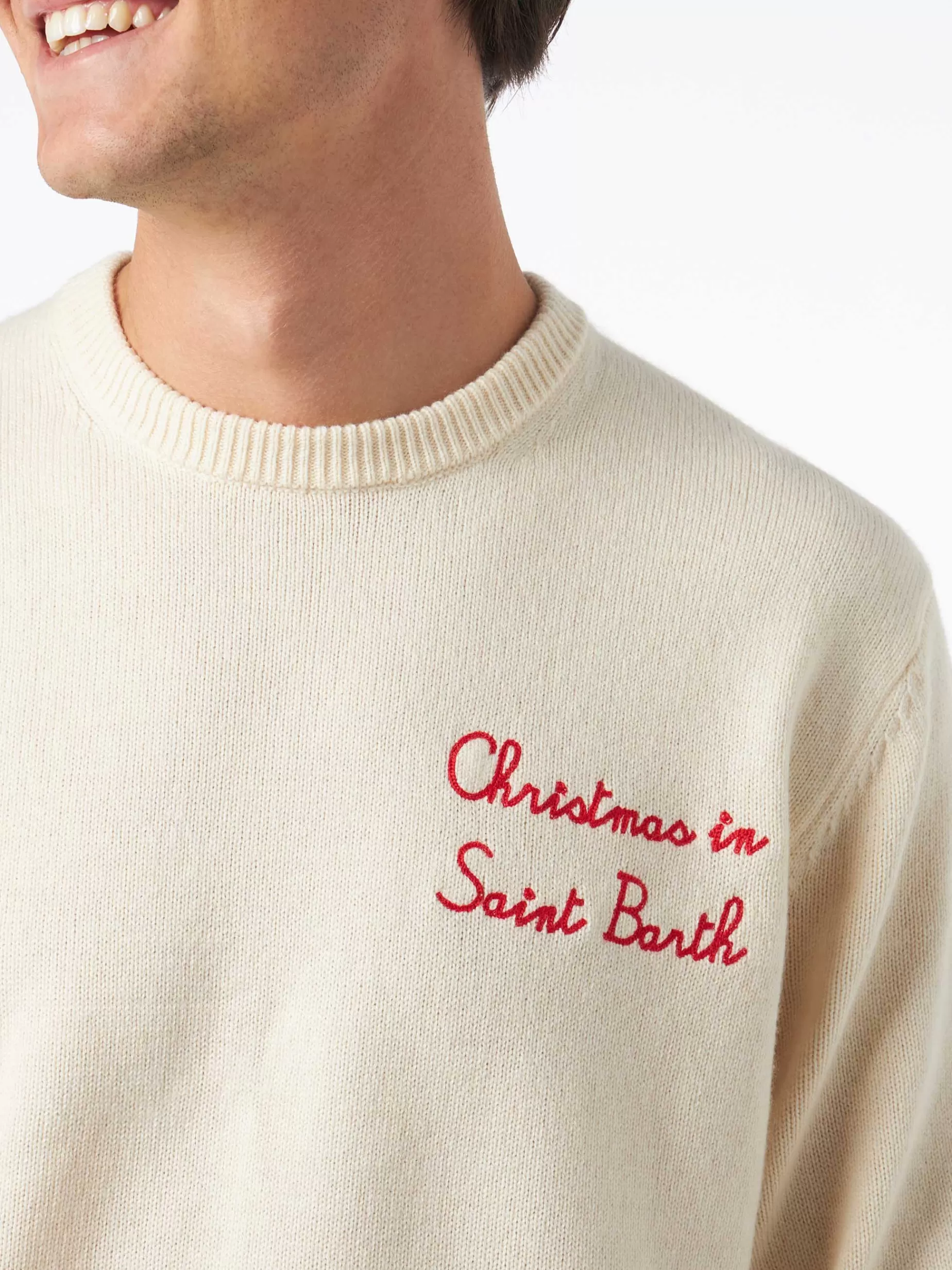Best Maglia da uomo girocollo con ricamo Christmas in Saint Barth Uomo Maglieria