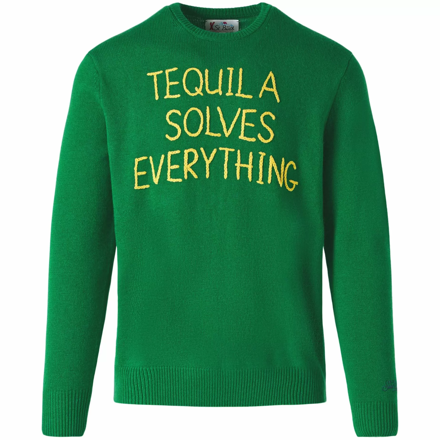 Best Sale Maglia da uomo verde con ricamo Tequila solves everything Uomo Maglieria