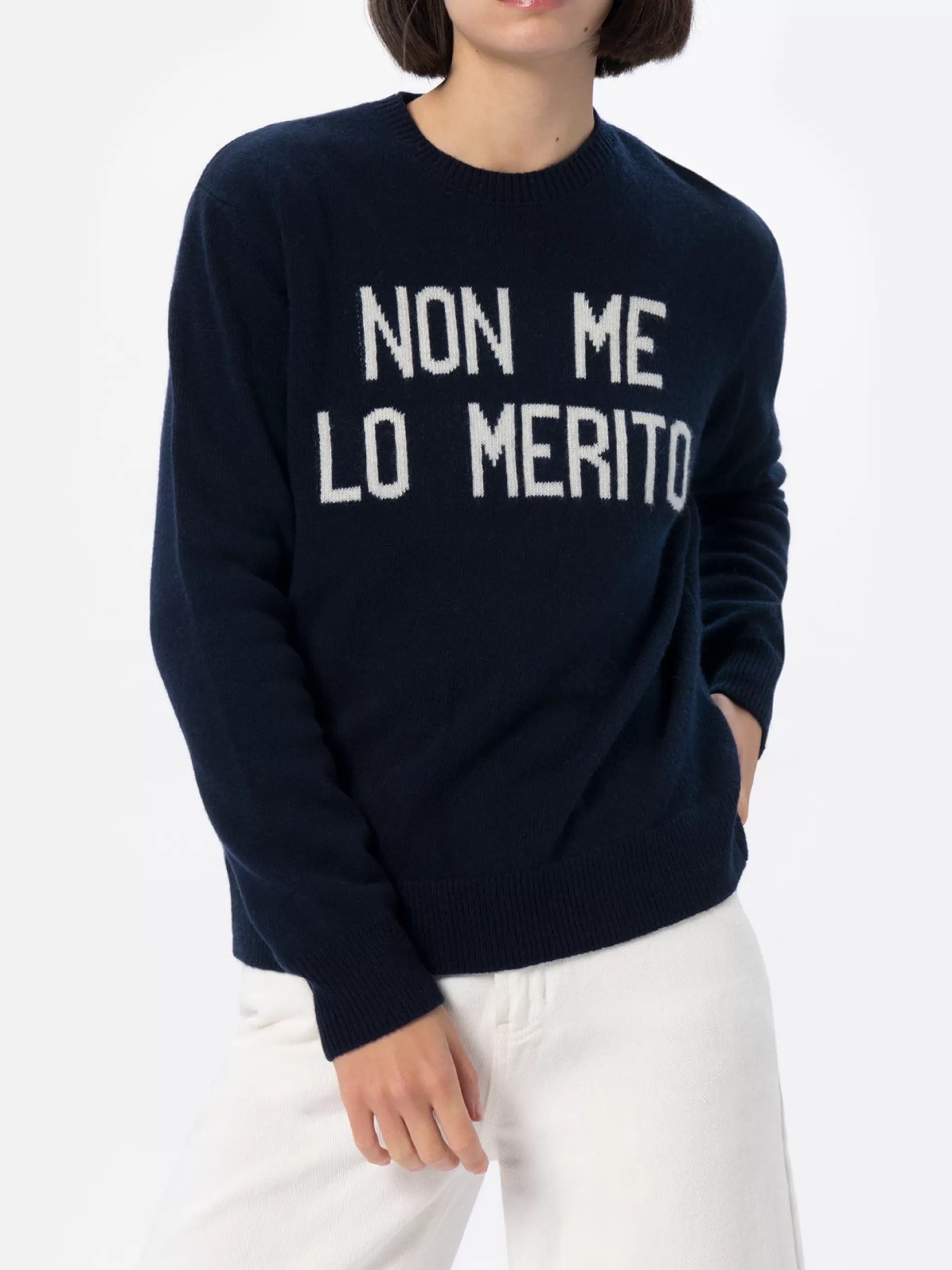 Fashion Maglione blu da donna New Queen con stampa Non me lo merito Donna Maglieria