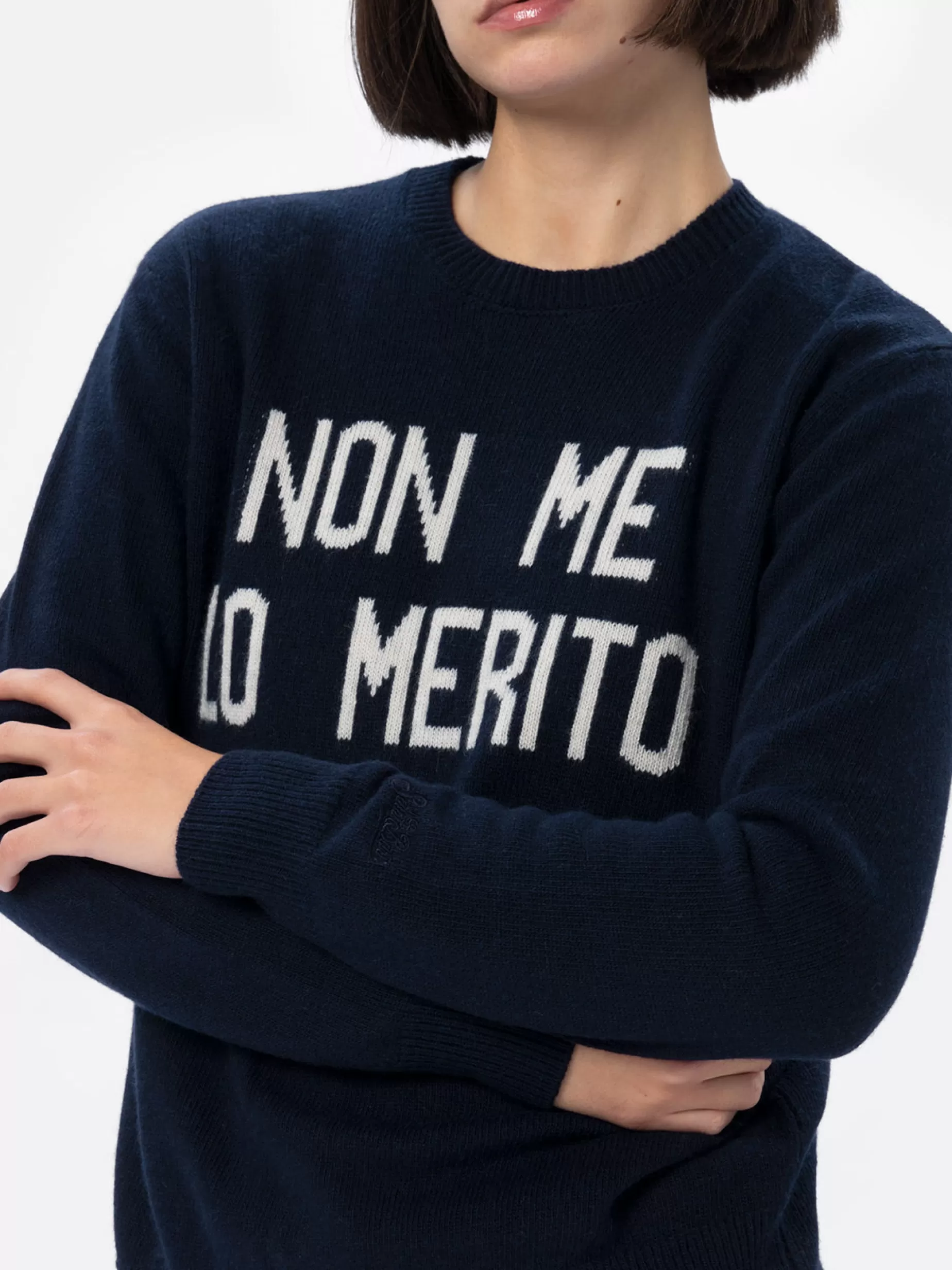 Fashion Maglione blu da donna New Queen con stampa Non me lo merito Donna Maglieria