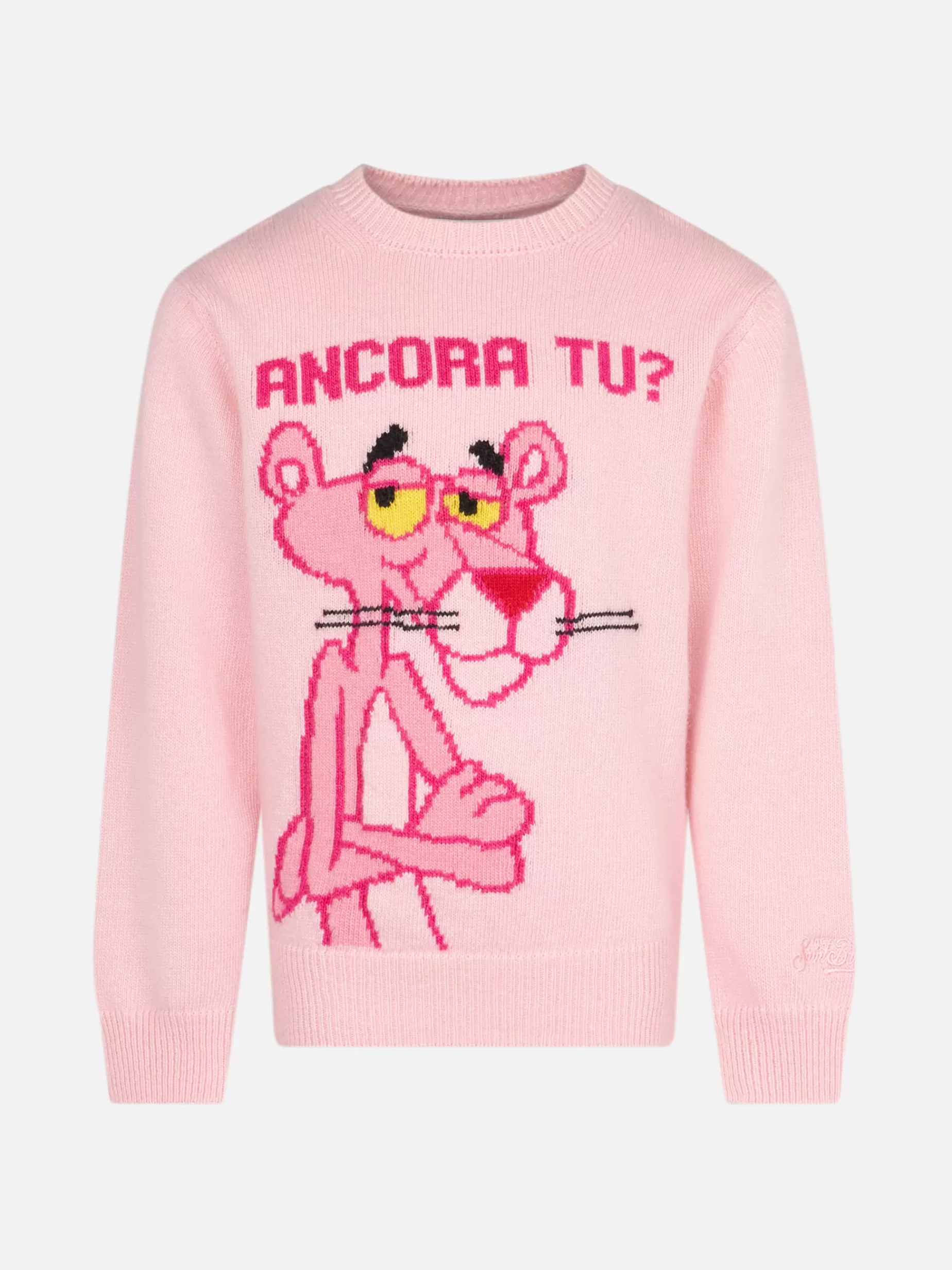 Outlet Maglione da bambina a girocollo rosa con Pantera Rosa Ancora Tu? Stampa | EDIZIONE SPECIALE LA PANTERA ROSA Maglieria | Maglieria