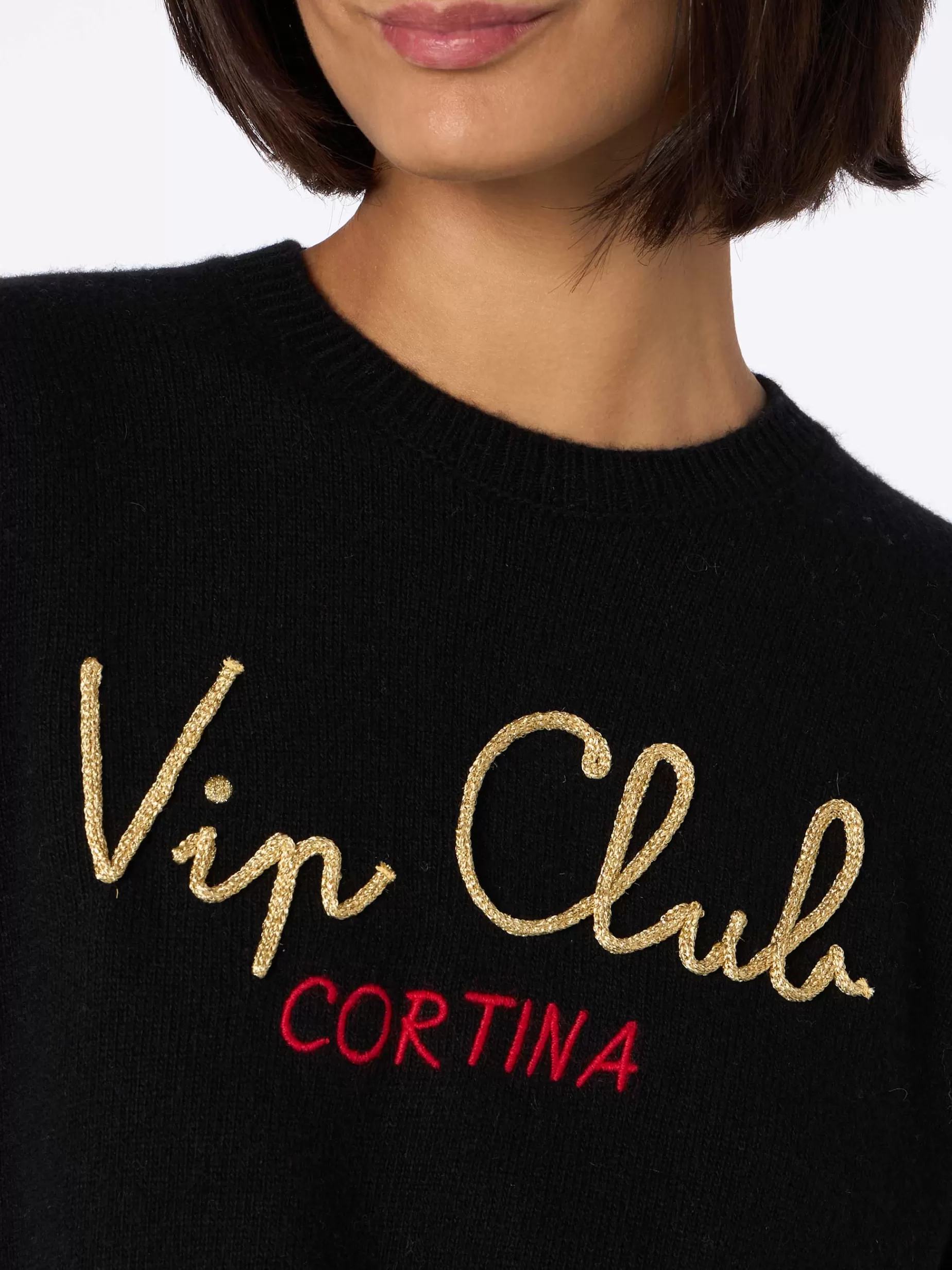 Fashion Maglione da donna nero New Queen con ricamo Vip club Cortina | VIP CLUB CORTINA SPECIAL EDITION Donna Maglieria