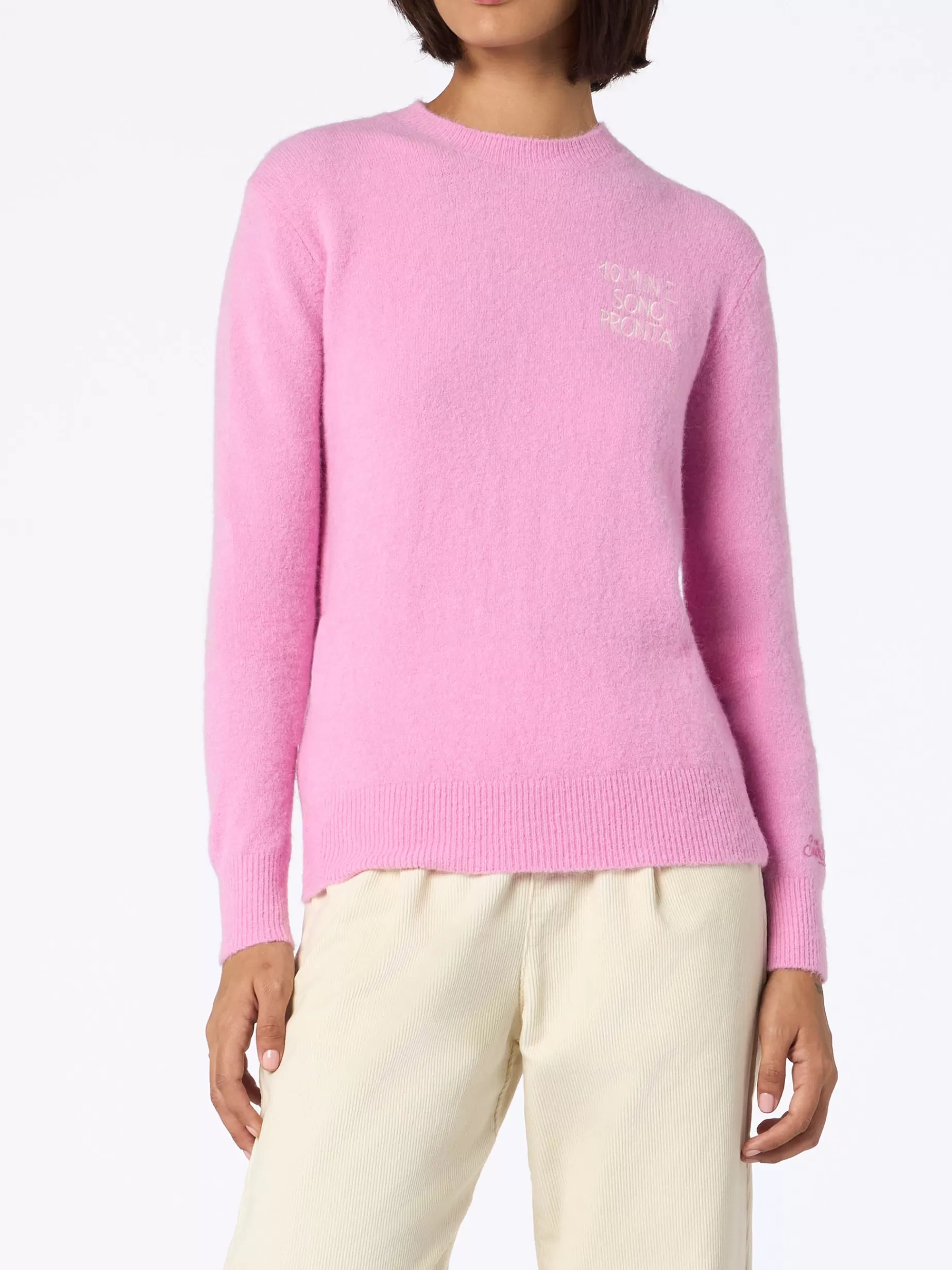 Hot Maglione da donna rosa New Queen con ricamo 10 min e sono pronta Donna Maglieria