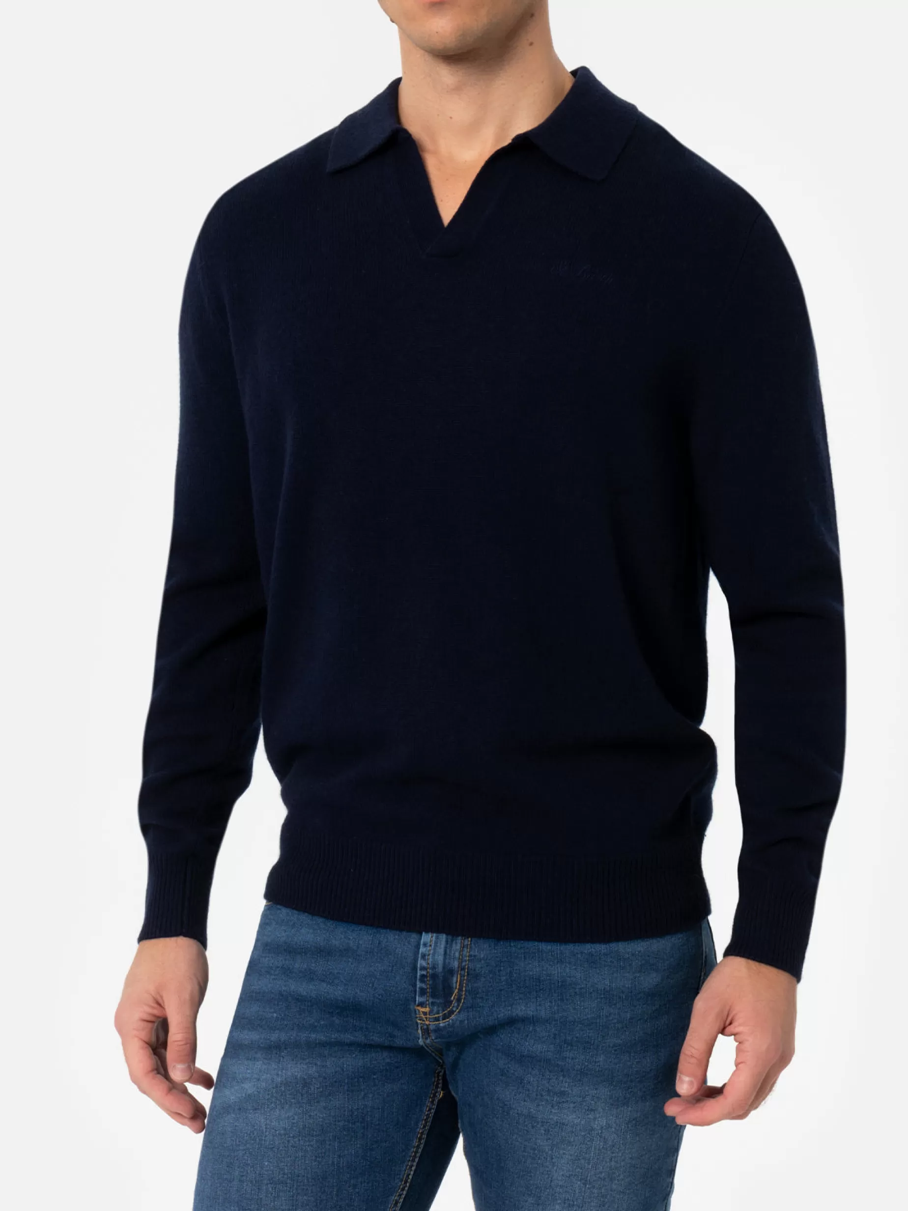 Cheap Maglione da uomo blu navy in misto cashmere con collo a polo Covent Uomo Maglieria | Polo