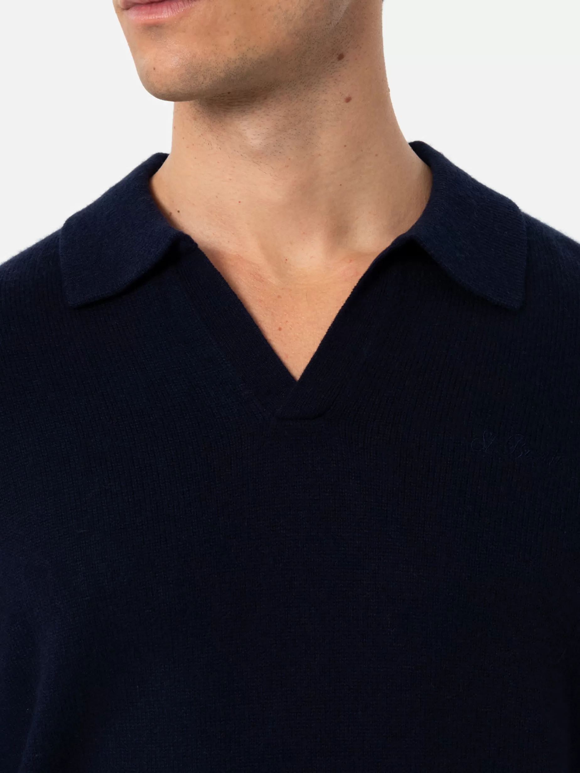 Cheap Maglione da uomo blu navy in misto cashmere con collo a polo Covent Uomo Maglieria | Polo