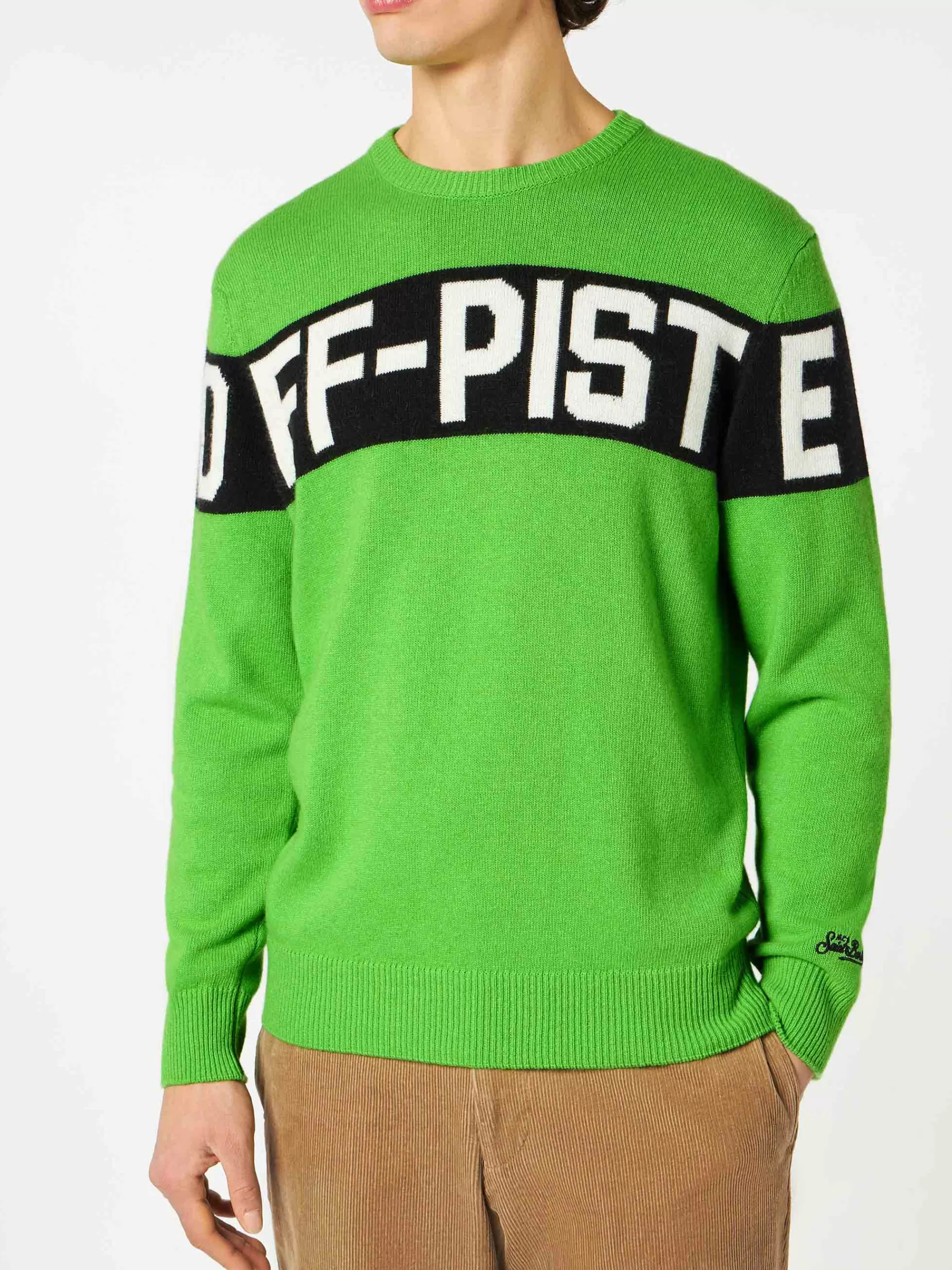 Store Maglione da uomo verde fluo con scritta Off-Piste Uomo Maglieria | Maglieria