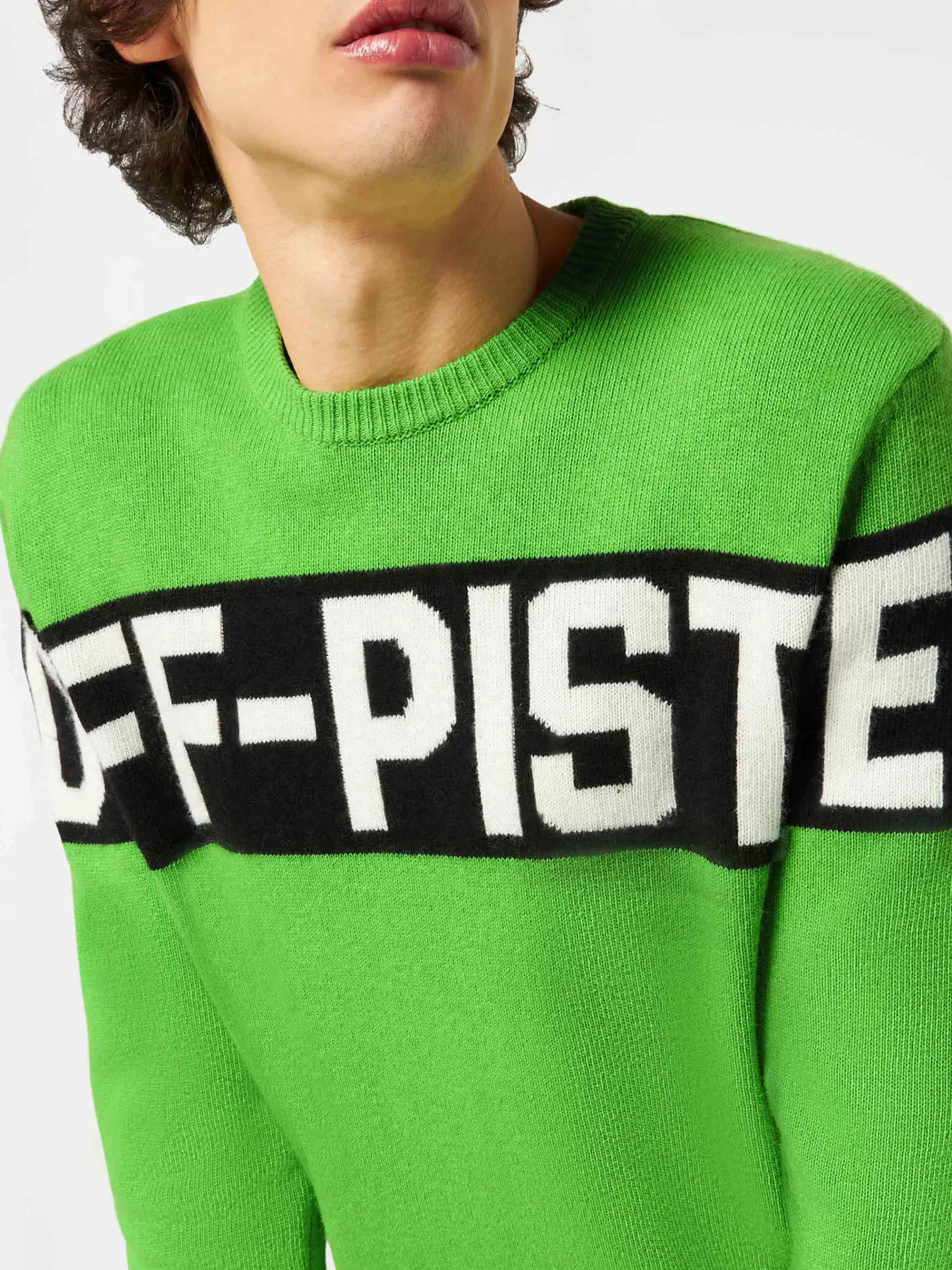 Store Maglione da uomo verde fluo con scritta Off-Piste Uomo Maglieria | Maglieria