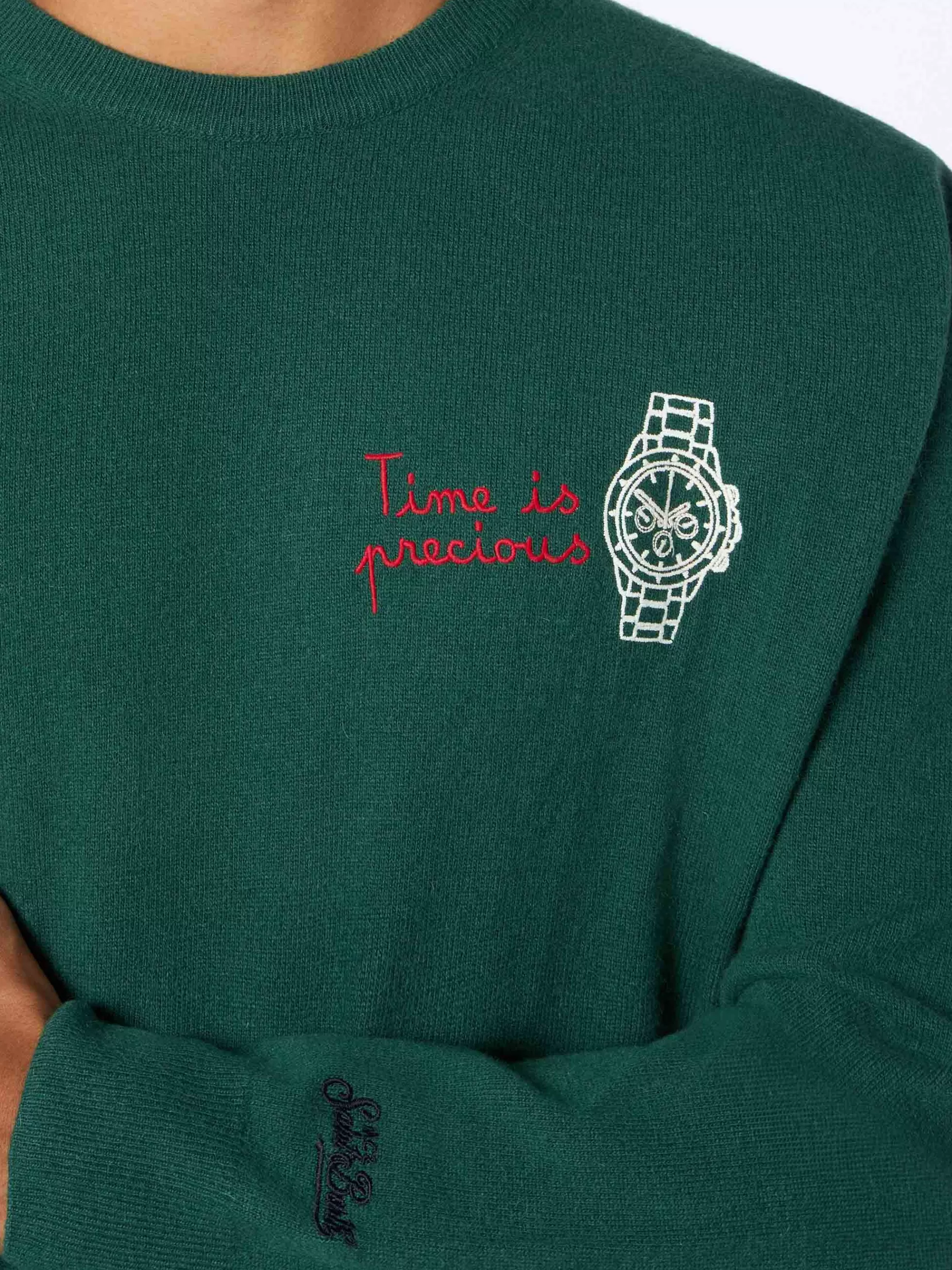 Best Maglione da uomo verde Heron con ricamo Money time Uomo Maglieria