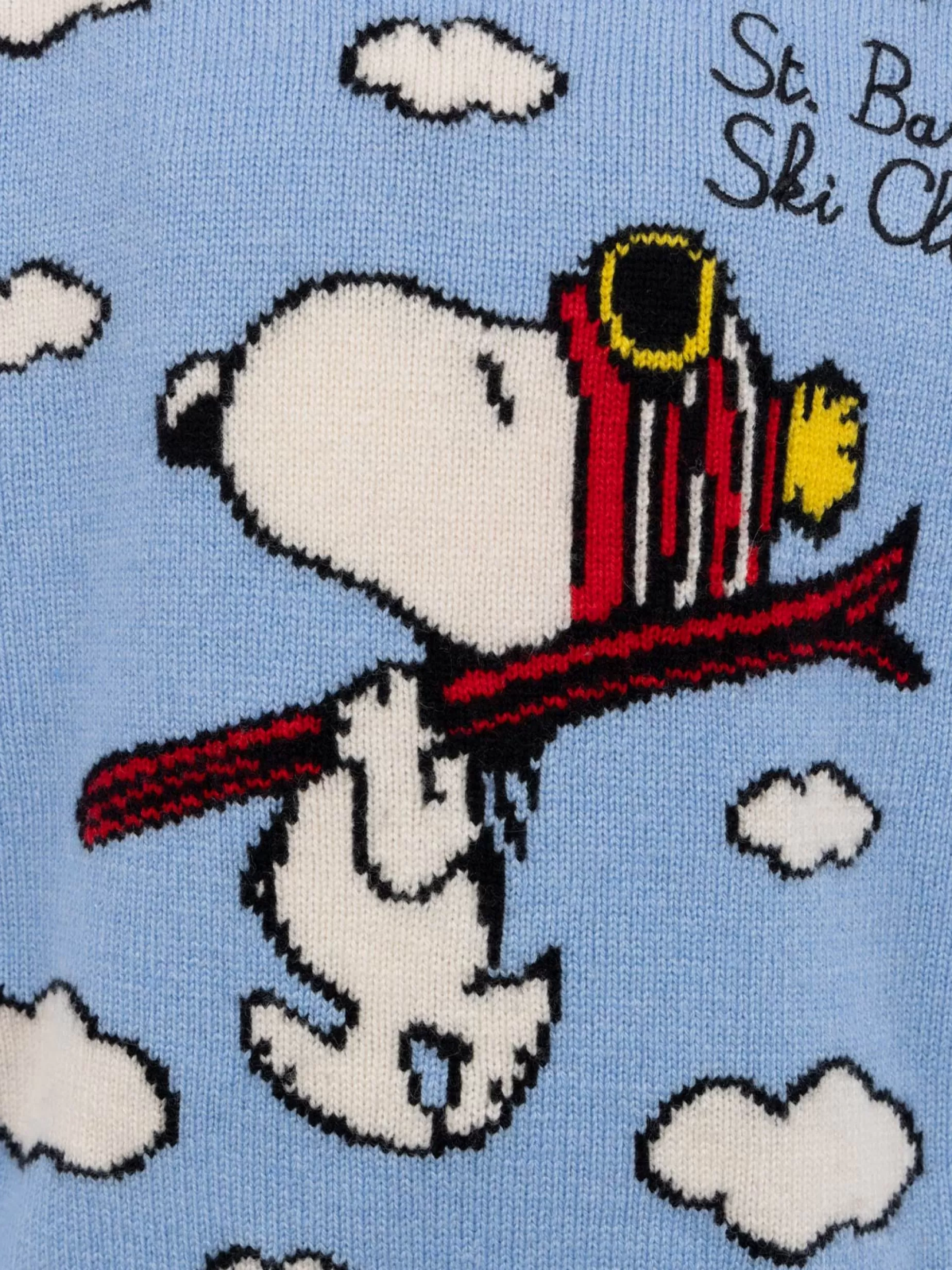 Shop Maglione girocollo azzurro chiaro da bambino Douglas con stampa sci Peanuts | SNOOPY PEANUTS SPECIAL EDITION Bambino Maglieria
